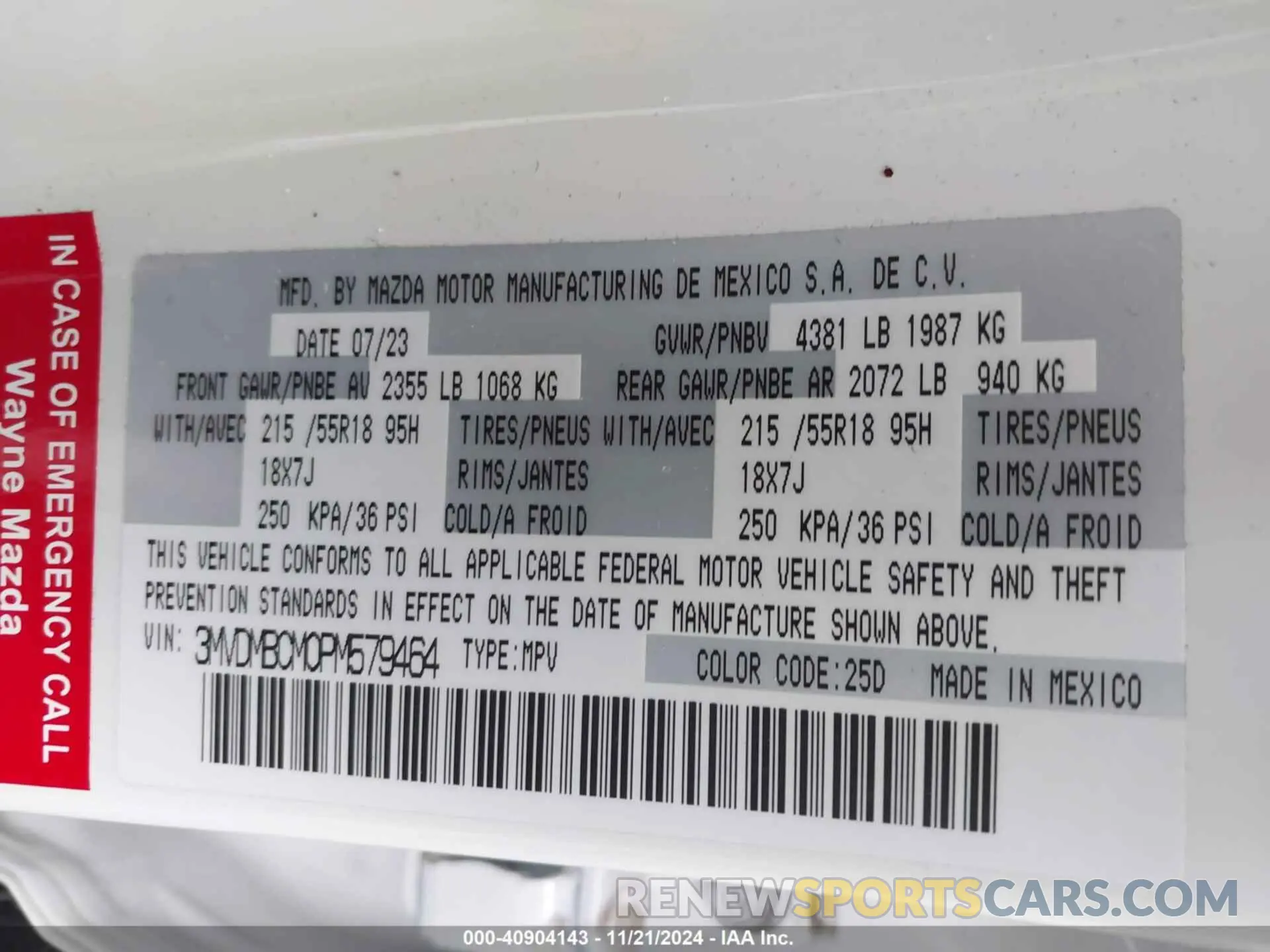 9 Фотография поврежденного автомобиля 3MVDMBCM0PM579464 MAZDA CX-30 2023