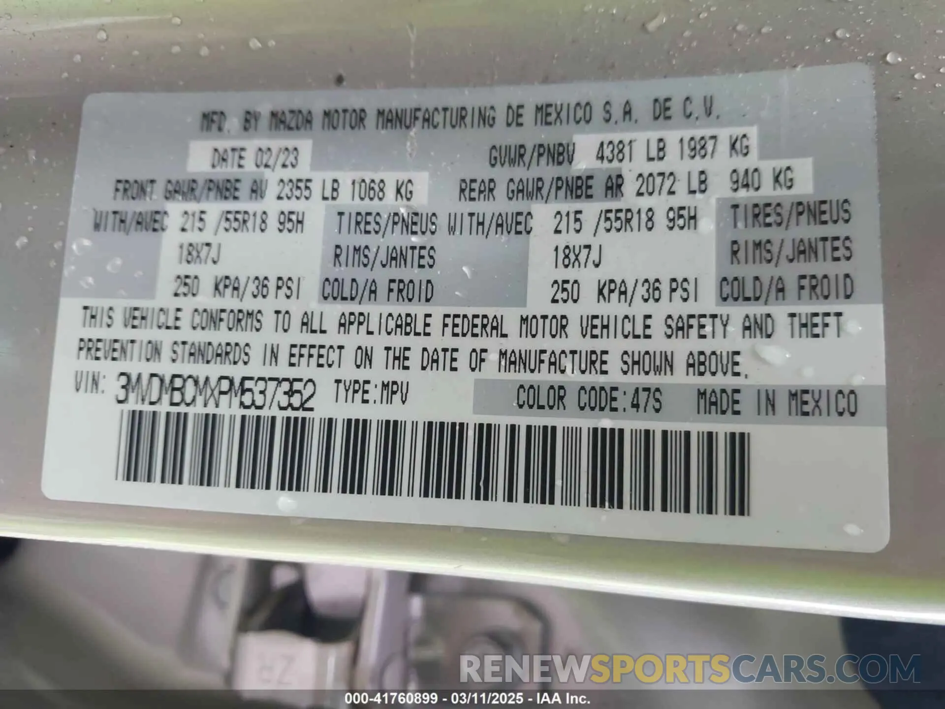 9 Фотография поврежденного автомобиля 3MVDMBCMXPM537352 MAZDA CX-30 2023
