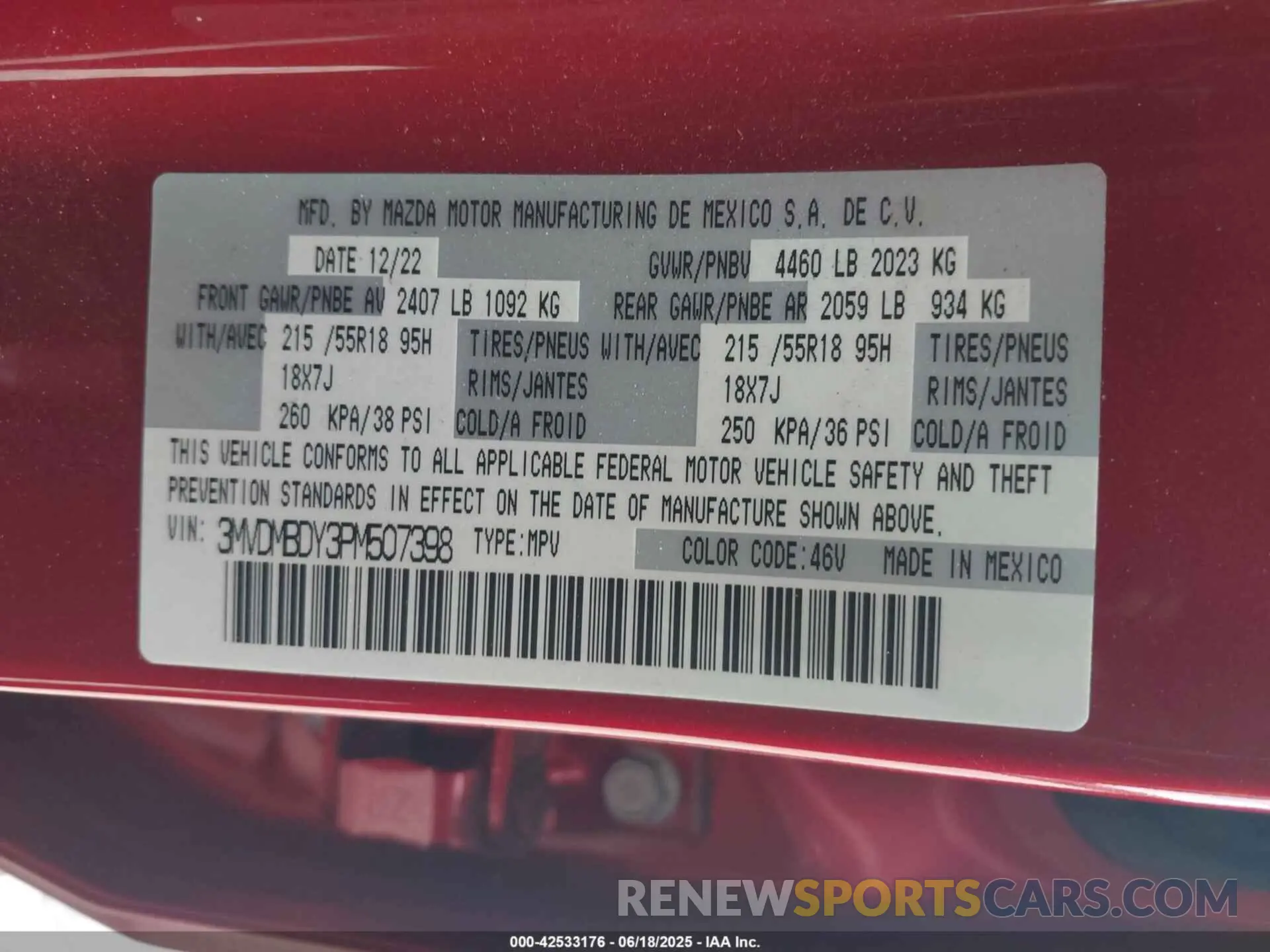 9 Фотография поврежденного автомобиля 3MVDMBDY3PM507398 MAZDA CX-30 2023