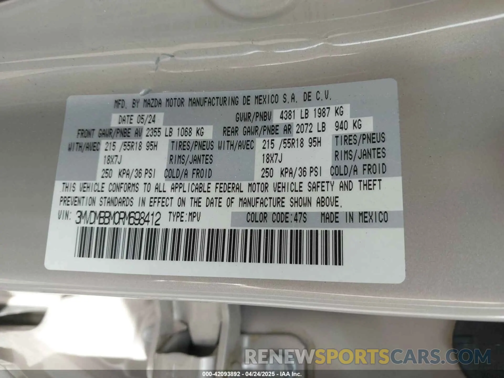 9 Фотография поврежденного автомобиля 3MVDMBBM0RM698412 MAZDA CX-30 2024