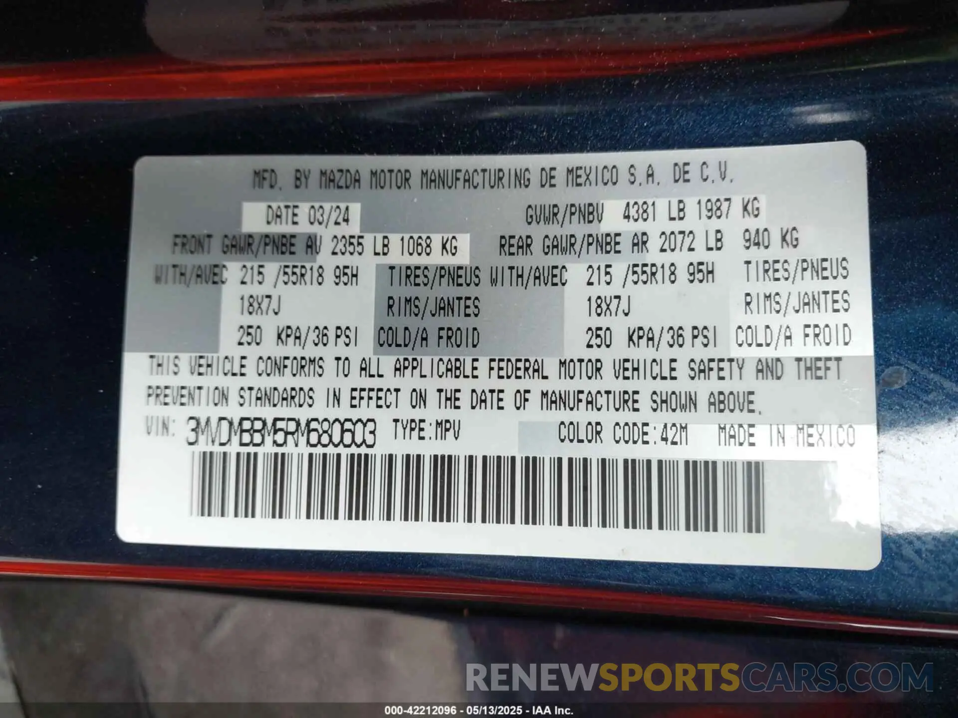9 Фотография поврежденного автомобиля 3MVDMBBM5RM680603 MAZDA CX-30 2024