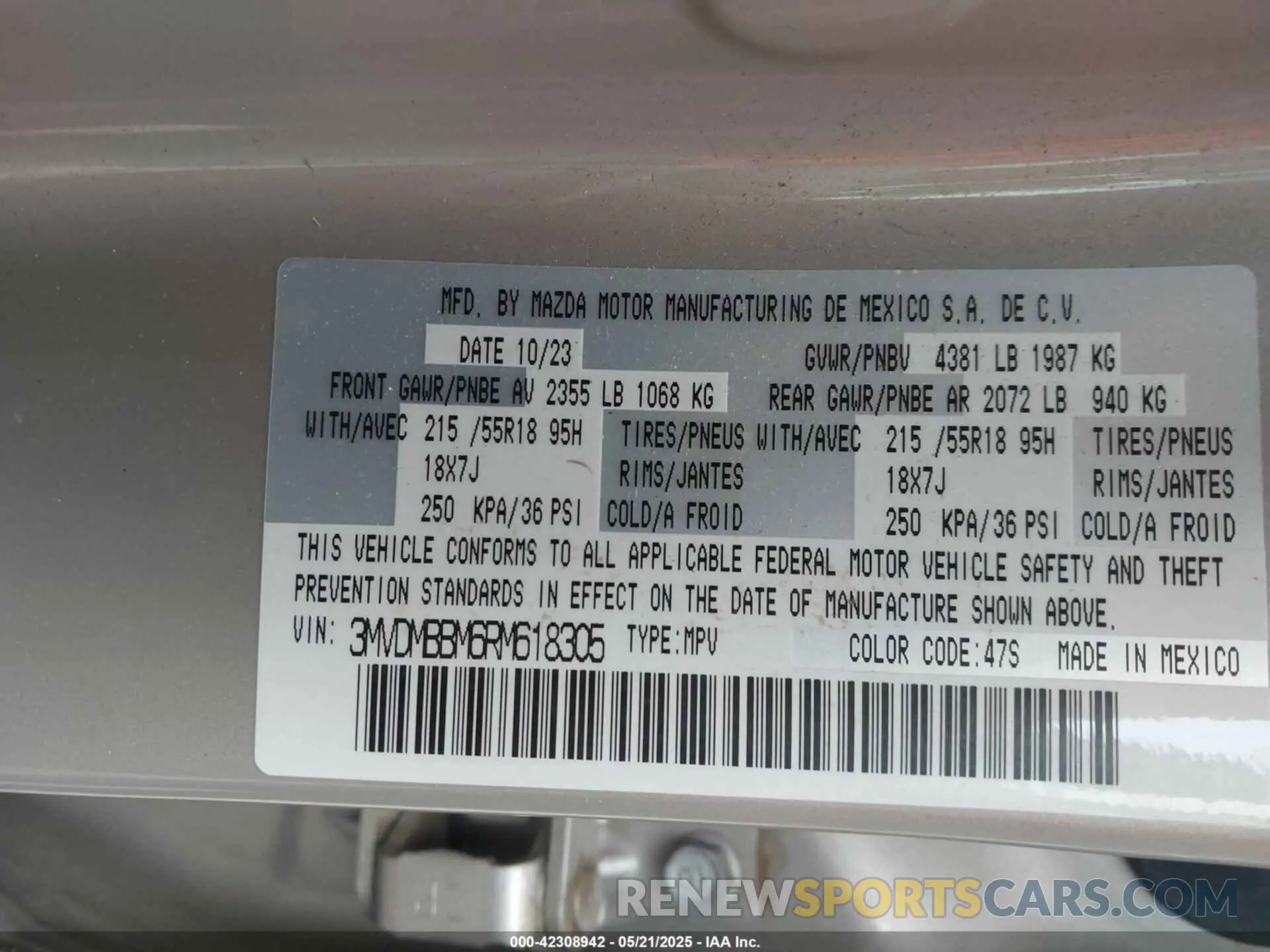 9 Фотография поврежденного автомобиля 3MVDMBBM6RM618305 MAZDA CX-30 2024