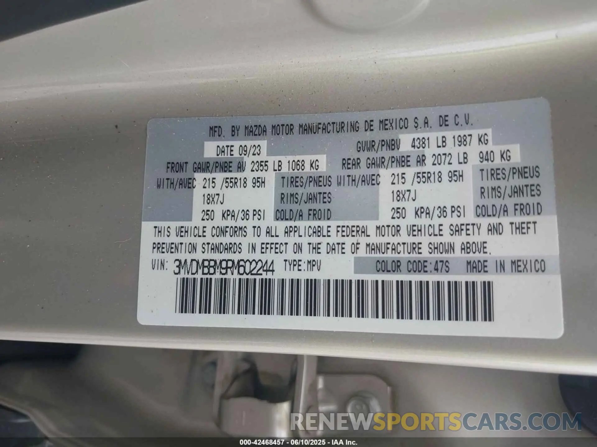 9 Фотография поврежденного автомобиля 3MVDMBBM9RM602244 MAZDA CX-30 2024