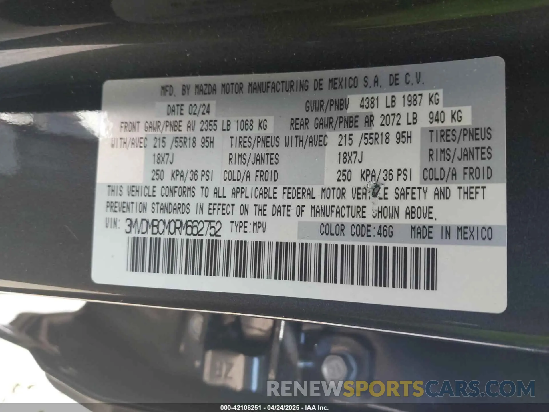 9 Фотография поврежденного автомобиля 3MVDMBCM0RM662752 MAZDA CX-30 2024