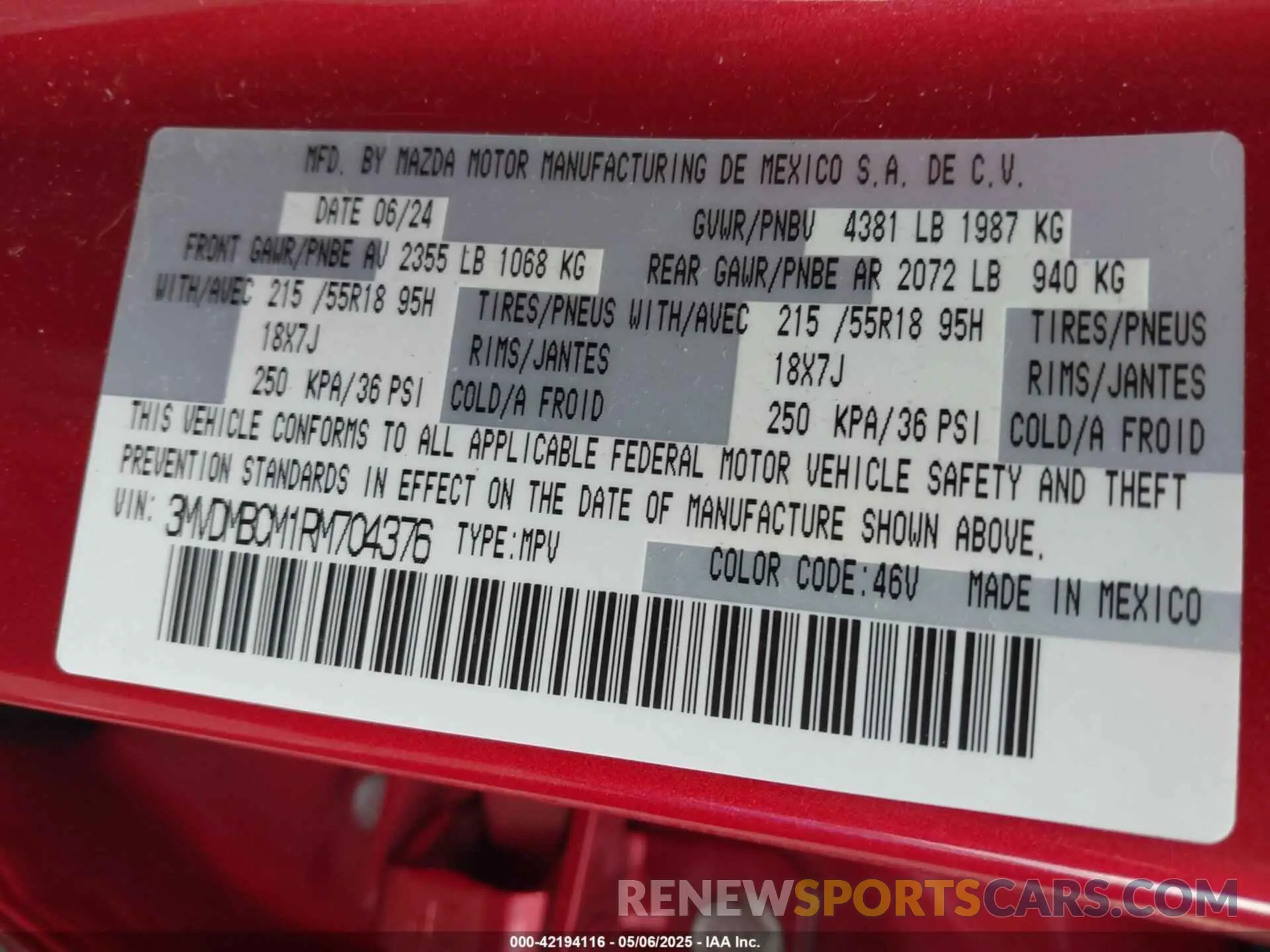 9 Фотография поврежденного автомобиля 3MVDMBCM1RM704376 MAZDA CX-30 2024