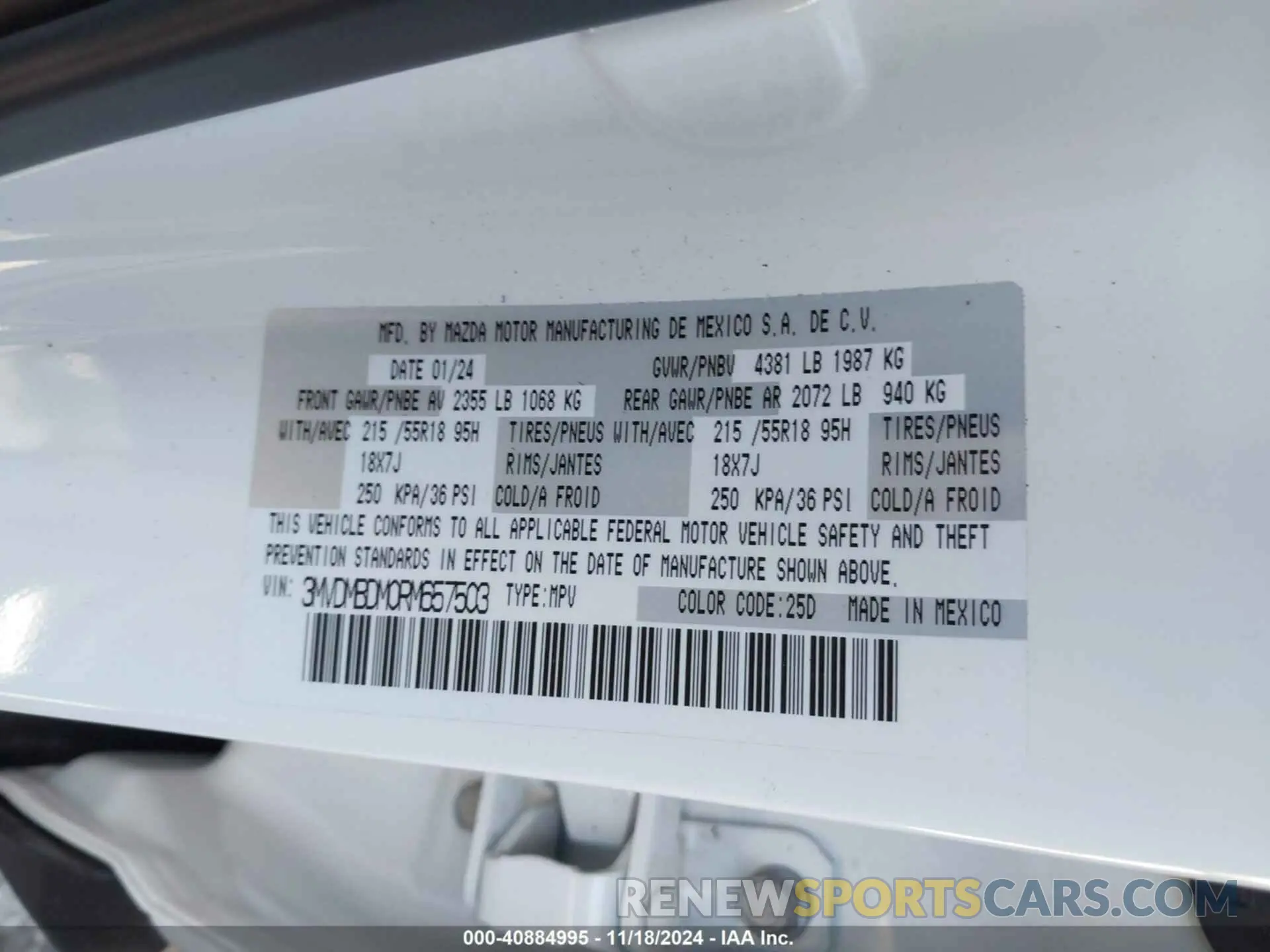 9 Фотография поврежденного автомобиля 3MVDMBDM0RM657503 MAZDA CX-30 2024
