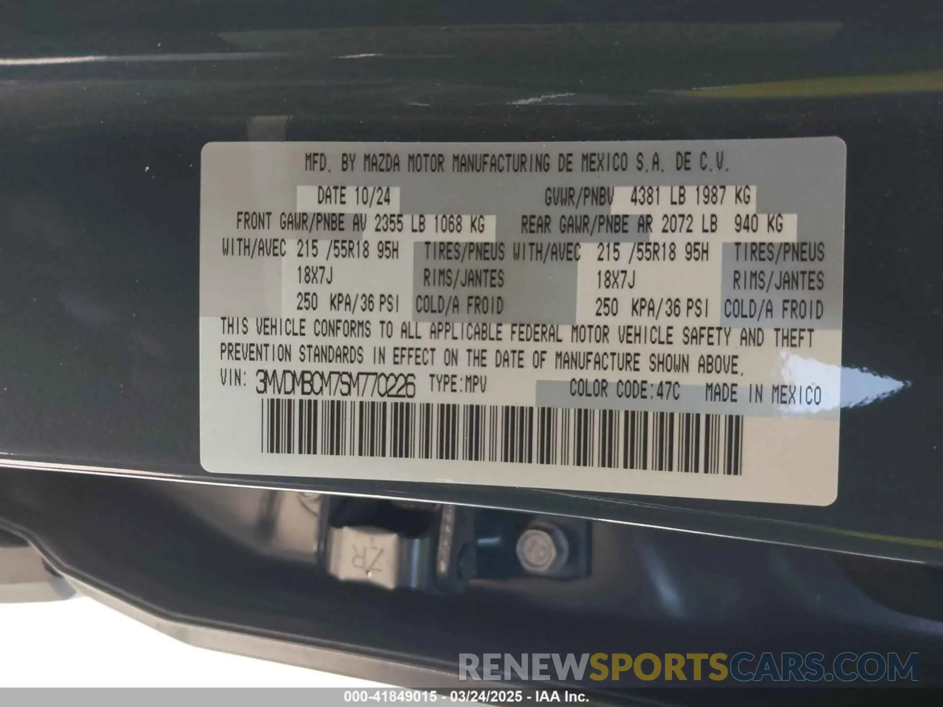 9 Фотография поврежденного автомобиля 3MVDMBCM7SM770226 MAZDA CX-30 2025