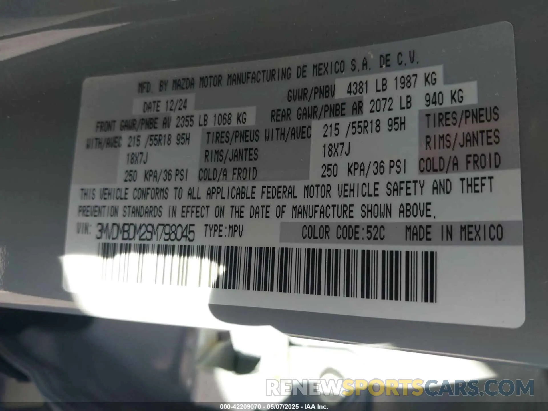 9 Фотография поврежденного автомобиля 3MVDMBDM2SM798045 MAZDA CX-30 2025