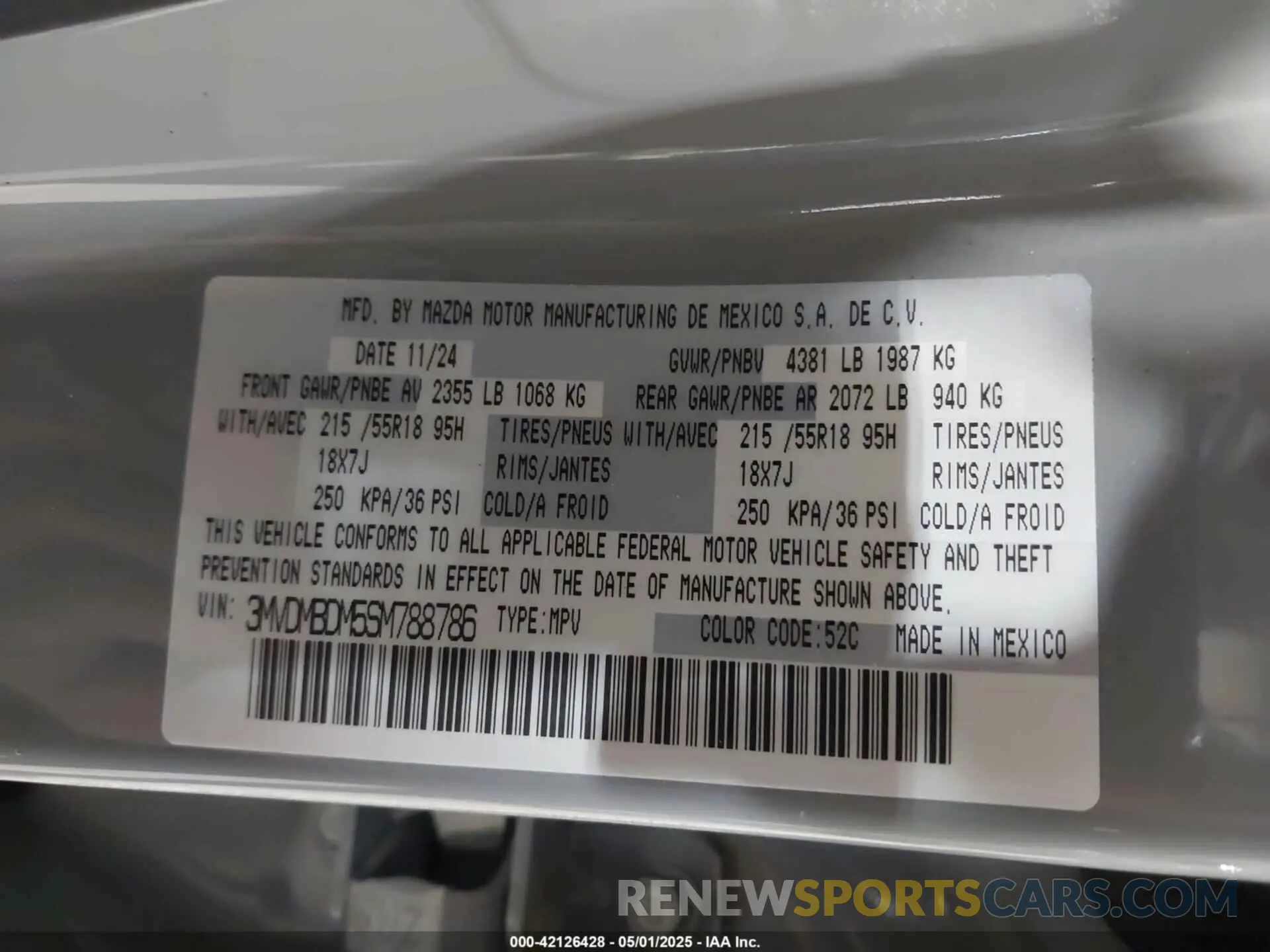 9 Фотография поврежденного автомобиля 3MVDMBDM5SM788786 MAZDA CX-30 2025