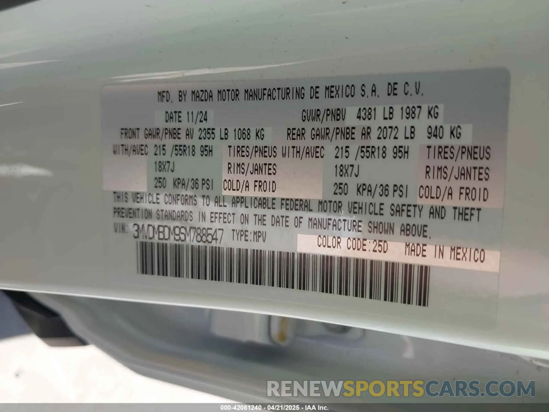9 Фотография поврежденного автомобиля 3MVDMBDM9SM788547 MAZDA CX-30 2025