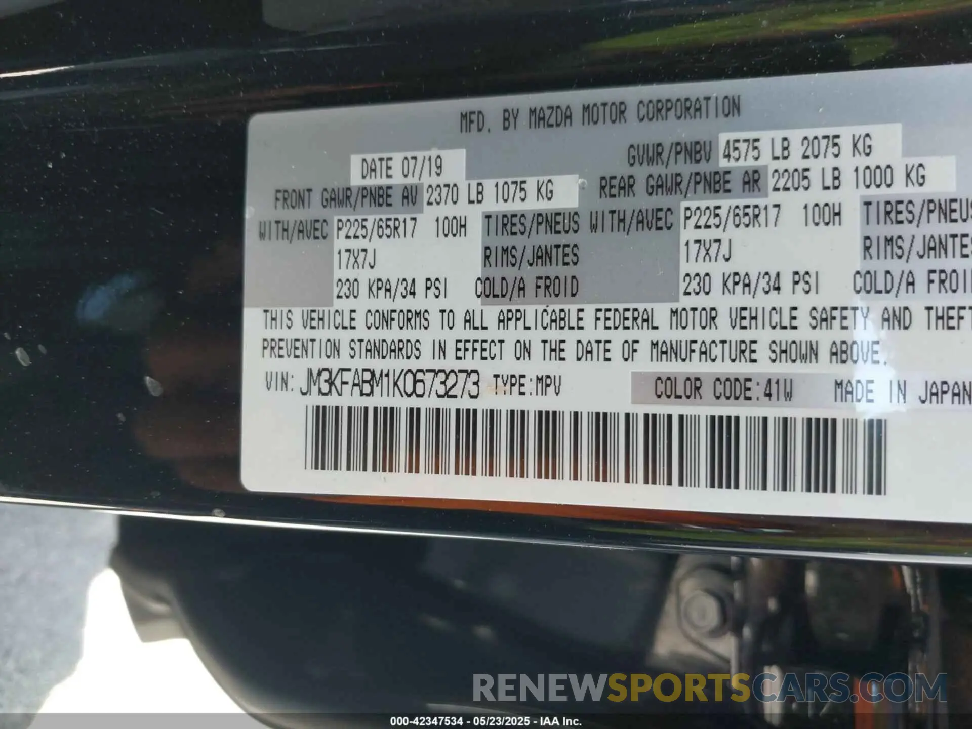 9 Photograph of a damaged car JM3KFABM1K0673273 MAZDA CX-5 2019