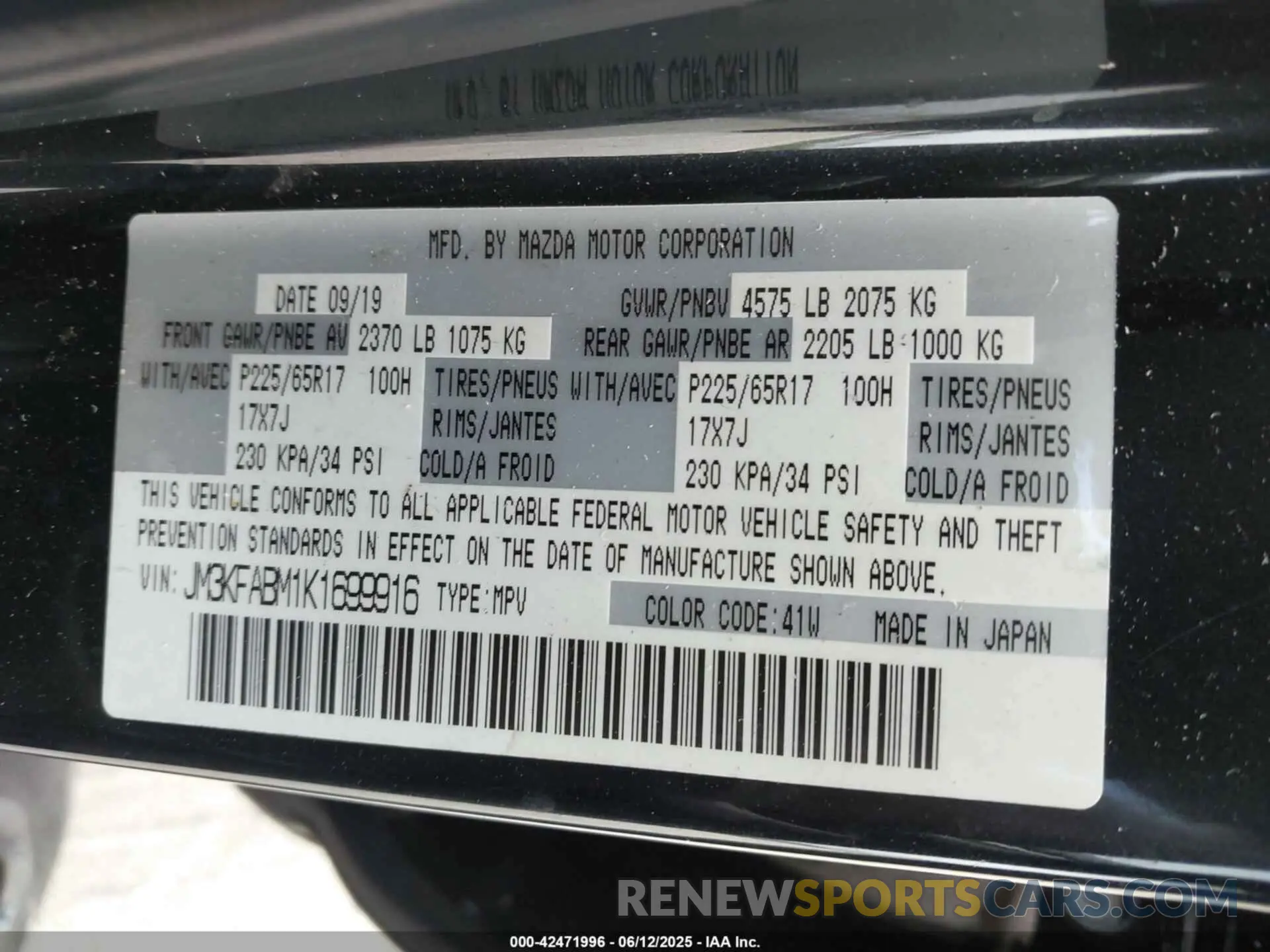 9 Photograph of a damaged car JM3KFABM1K1699916 MAZDA CX-5 2019