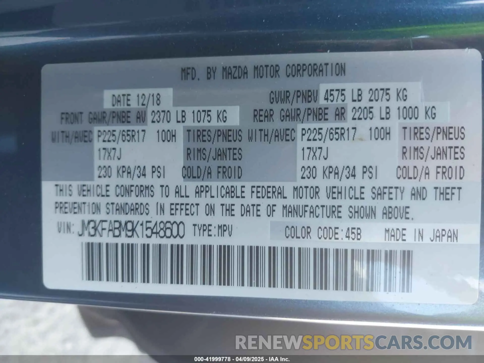 9 Фотография поврежденного автомобиля JM3KFABM9K1548600 MAZDA CX-5 2019