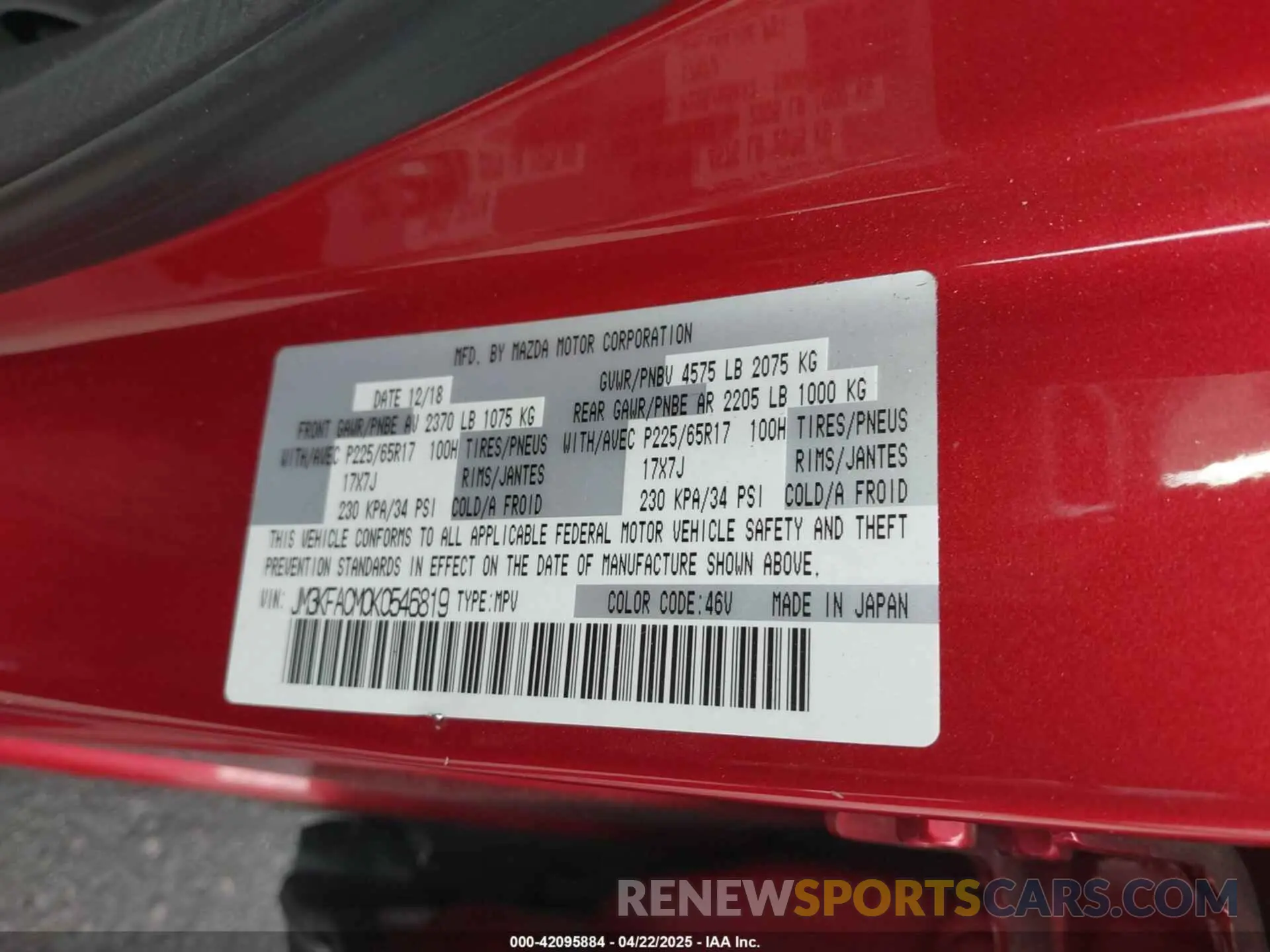 9 Фотография поврежденного автомобиля JM3KFACM0K0546819 MAZDA CX-5 2019