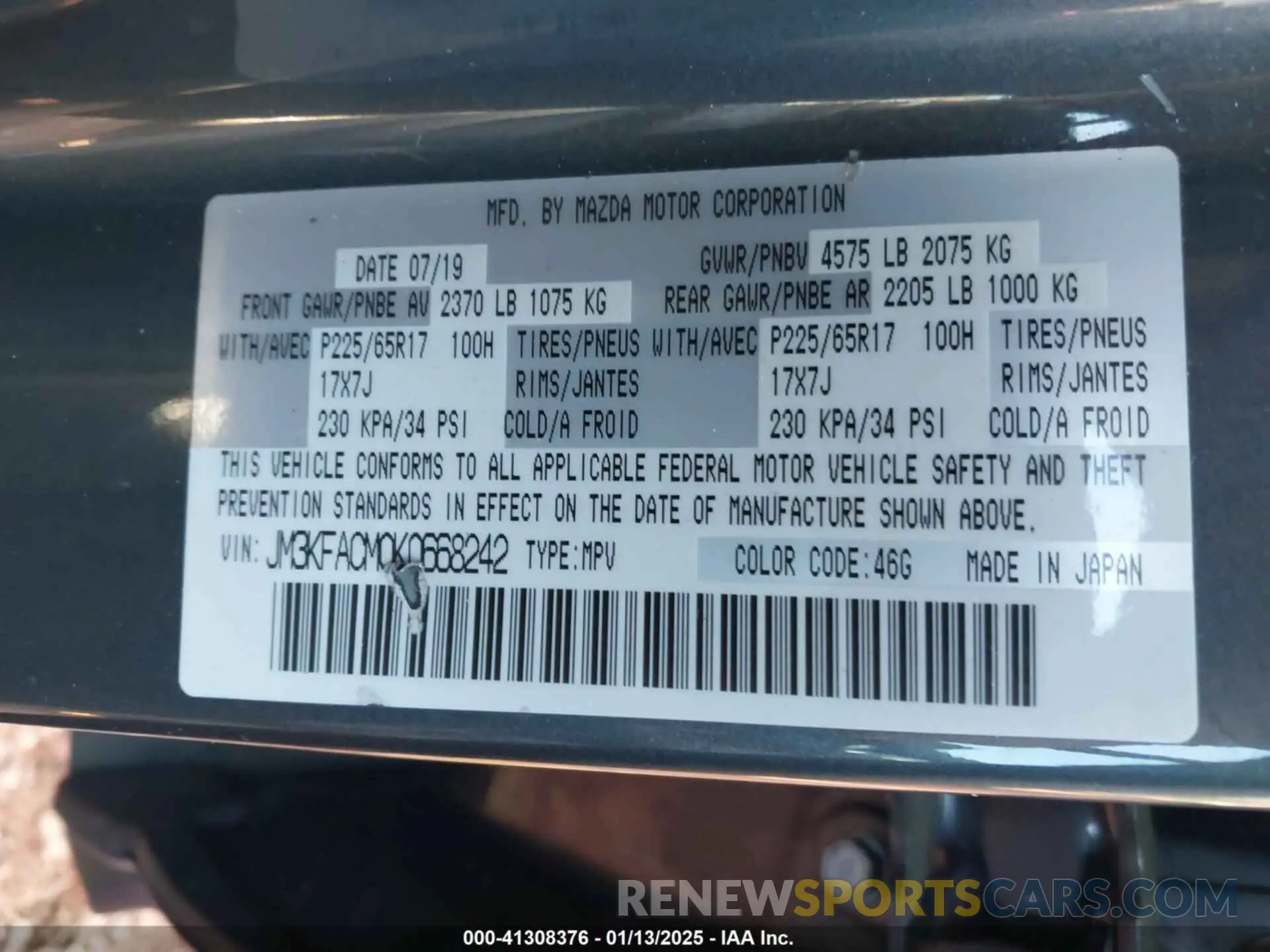 9 Photograph of a damaged car JM3KFACM0K0668242 MAZDA CX-5 2019