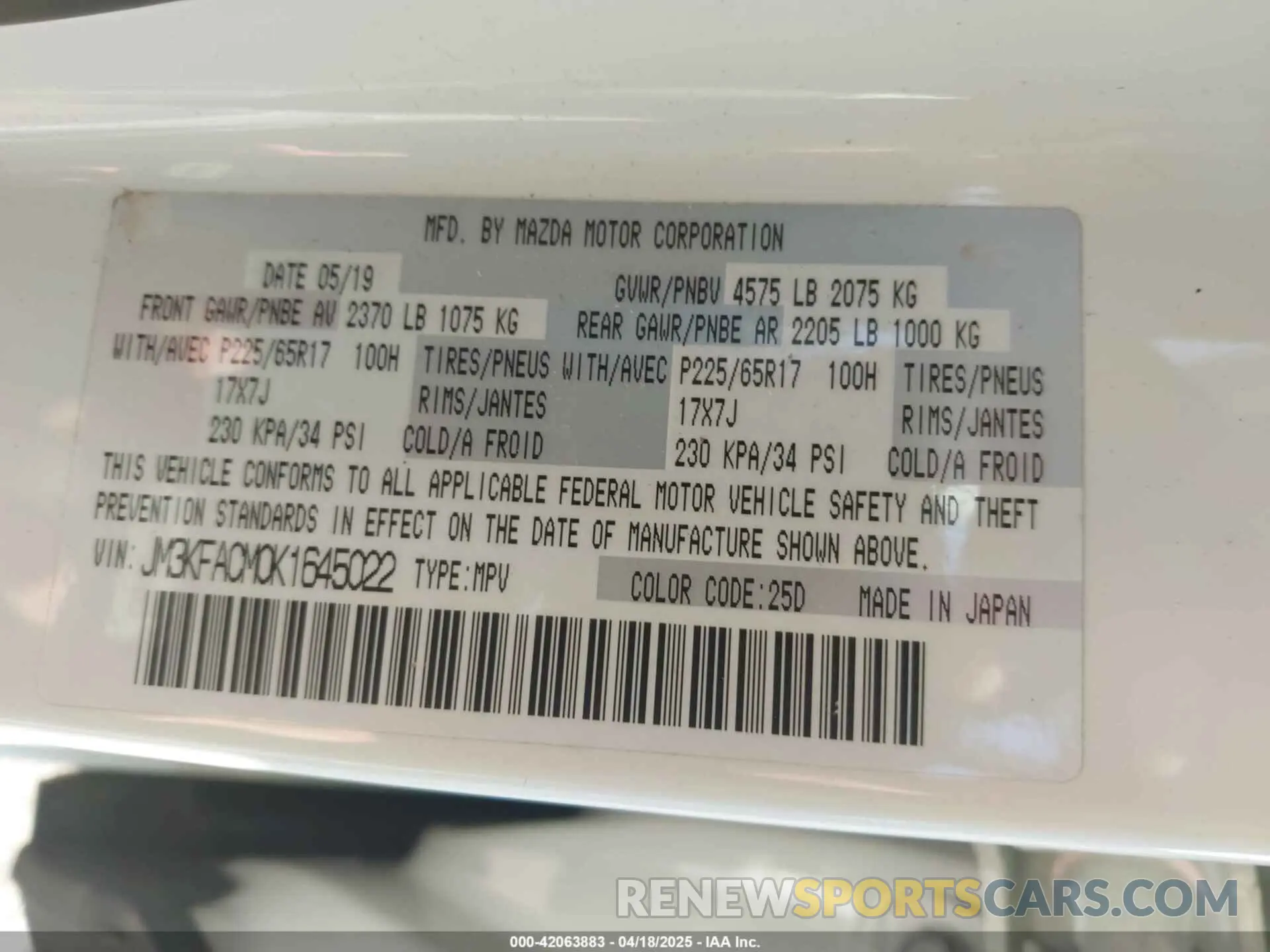 9 Фотография поврежденного автомобиля JM3KFACM0K1645022 MAZDA CX-5 2019