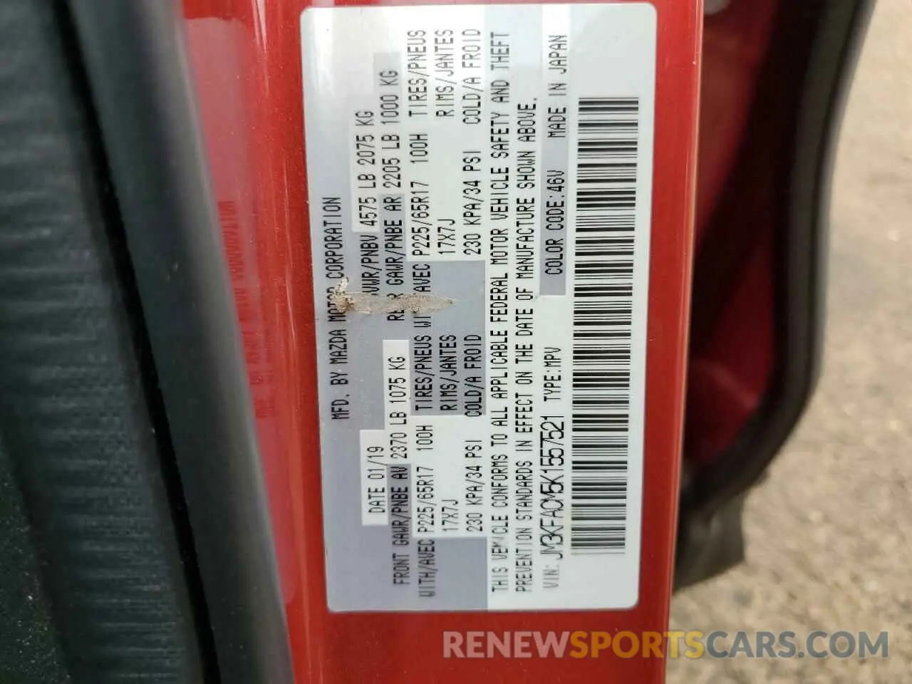 14 Photograph of a damaged car JM3KFACM5K1557521 MAZDA CX-5 2019