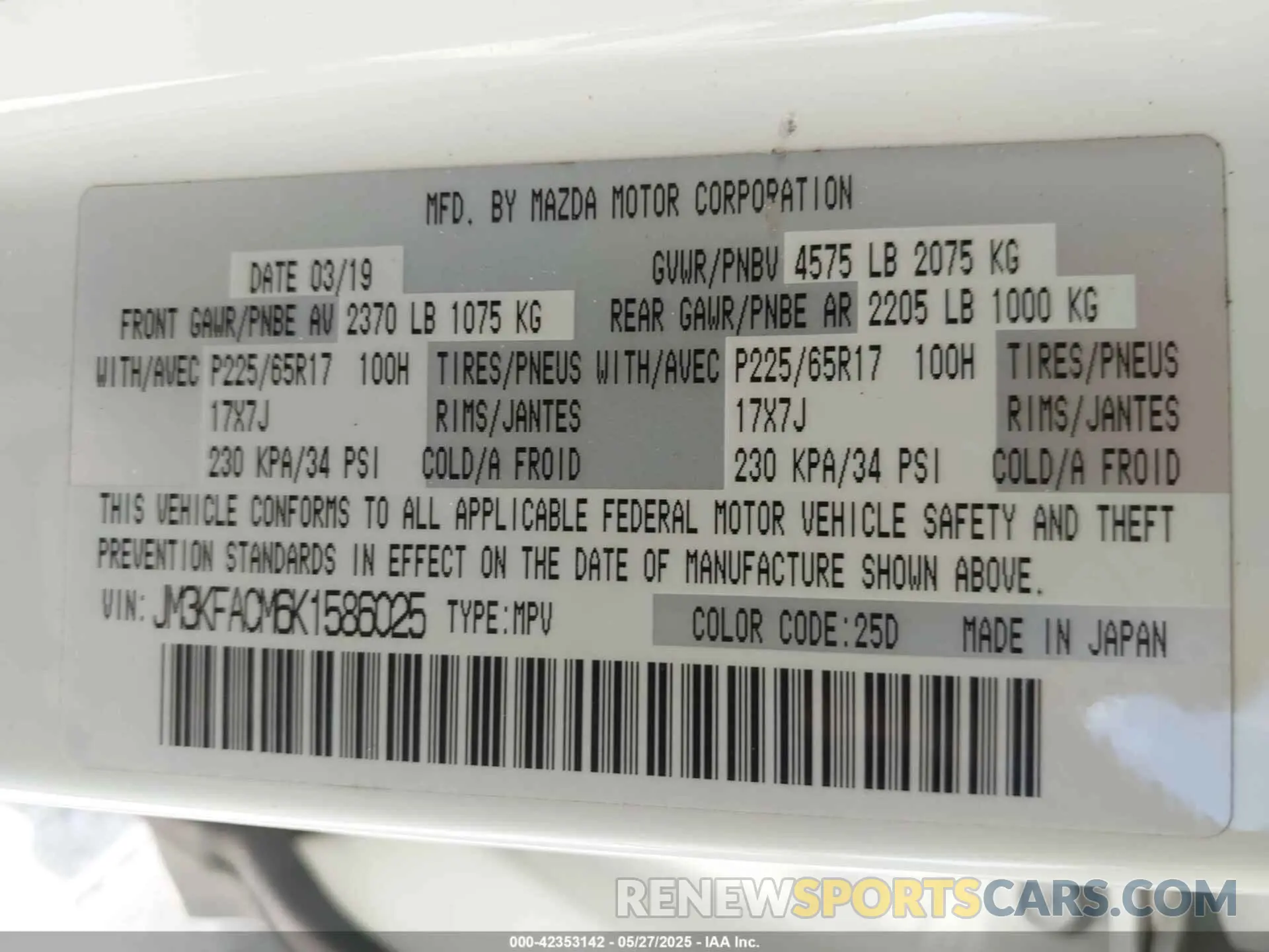 9 Photograph of a damaged car JM3KFACM6K1586025 MAZDA CX-5 2019