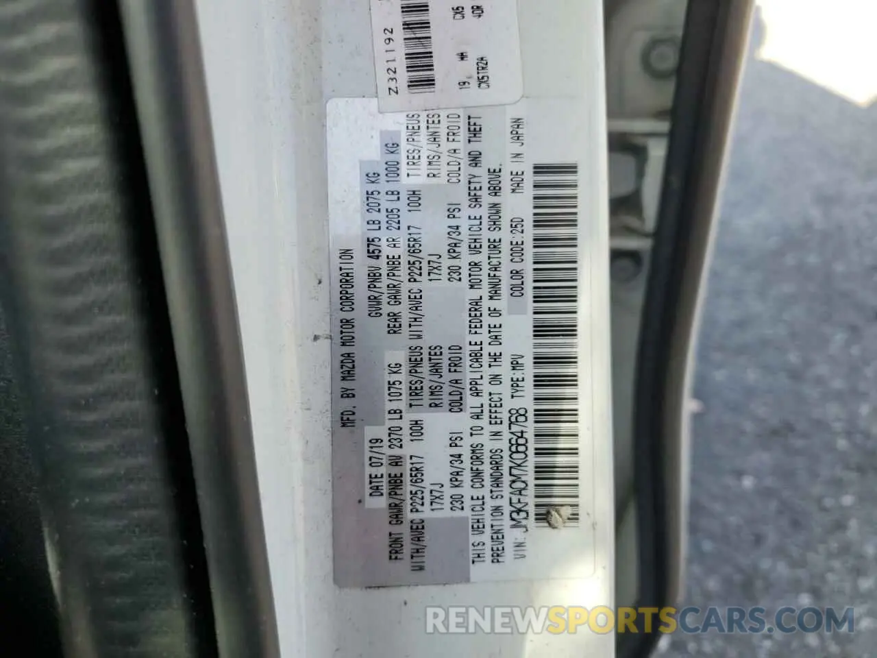 13 Photograph of a damaged car JM3KFACM7K0664768 MAZDA CX-5 2019