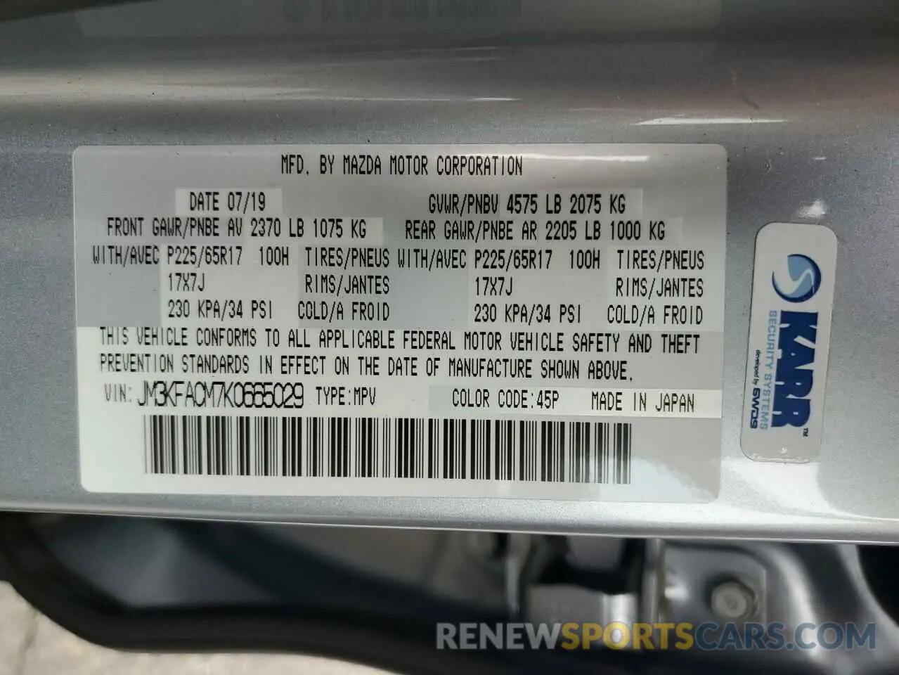 15 Фотография поврежденного автомобиля JM3KFACM7K0665029 MAZDA CX-5 2019