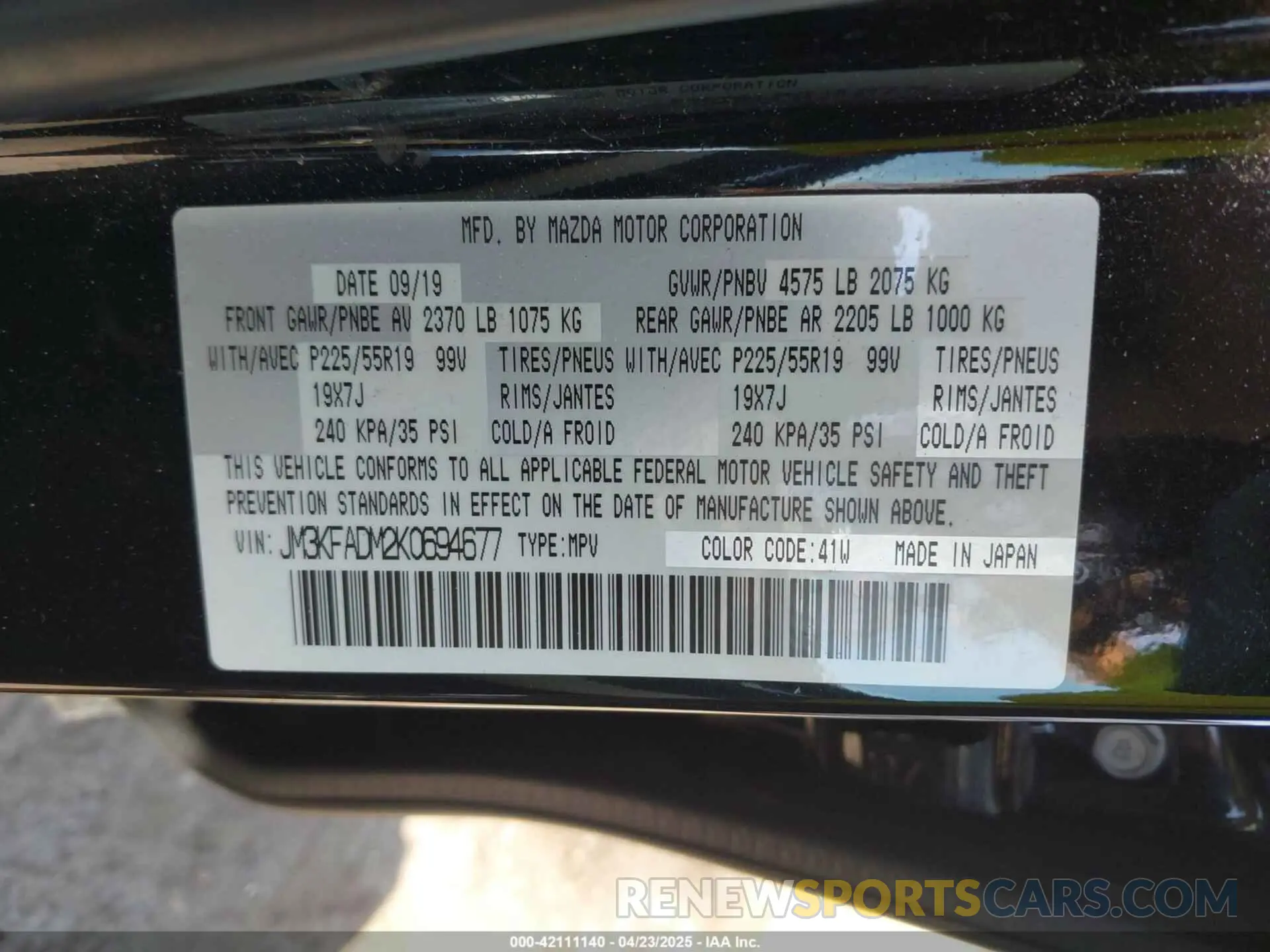9 Фотография поврежденного автомобиля JM3KFADM2K0694677 MAZDA CX-5 2019