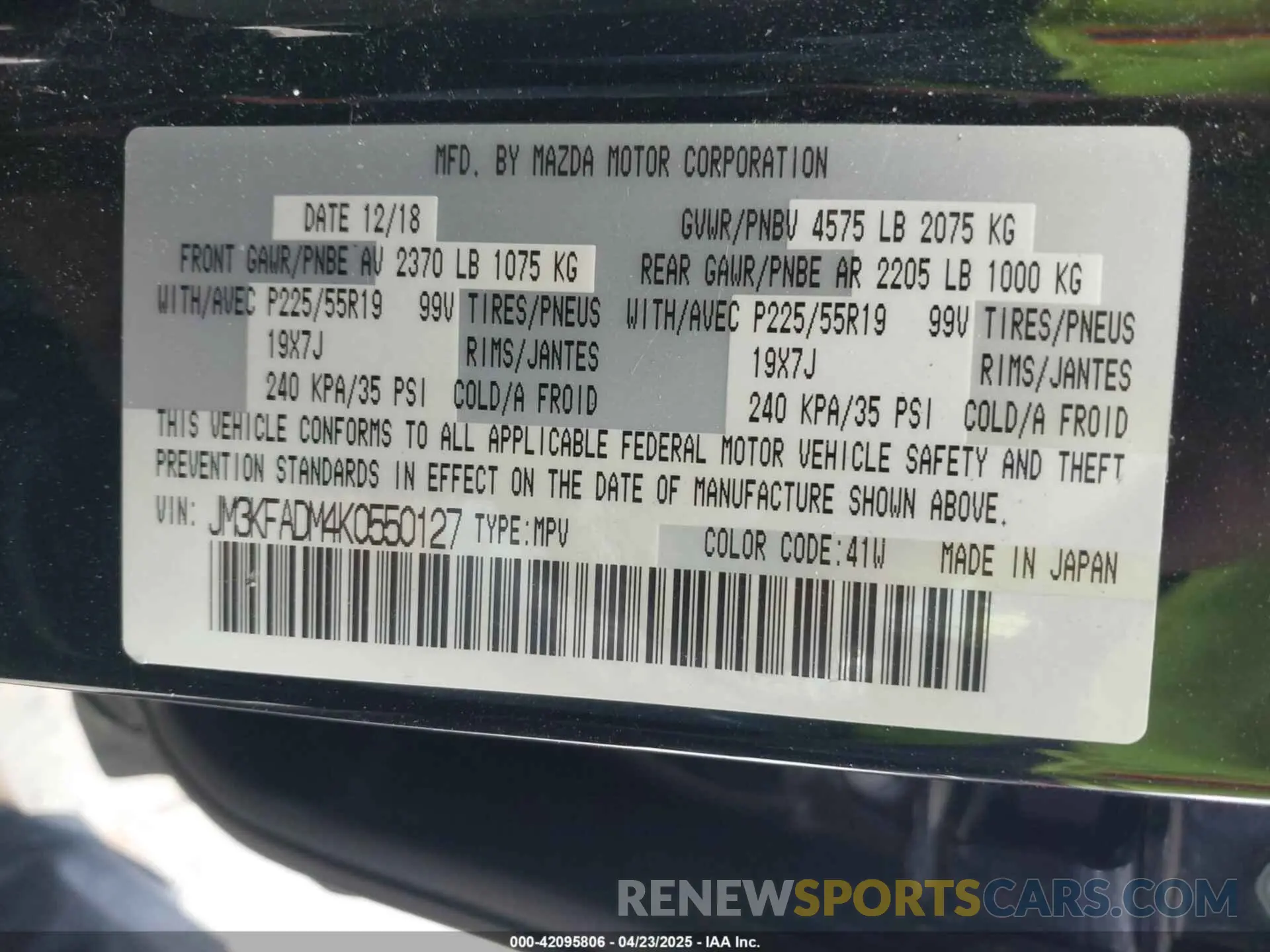 9 Photograph of a damaged car JM3KFADM4K0550127 MAZDA CX-5 2019