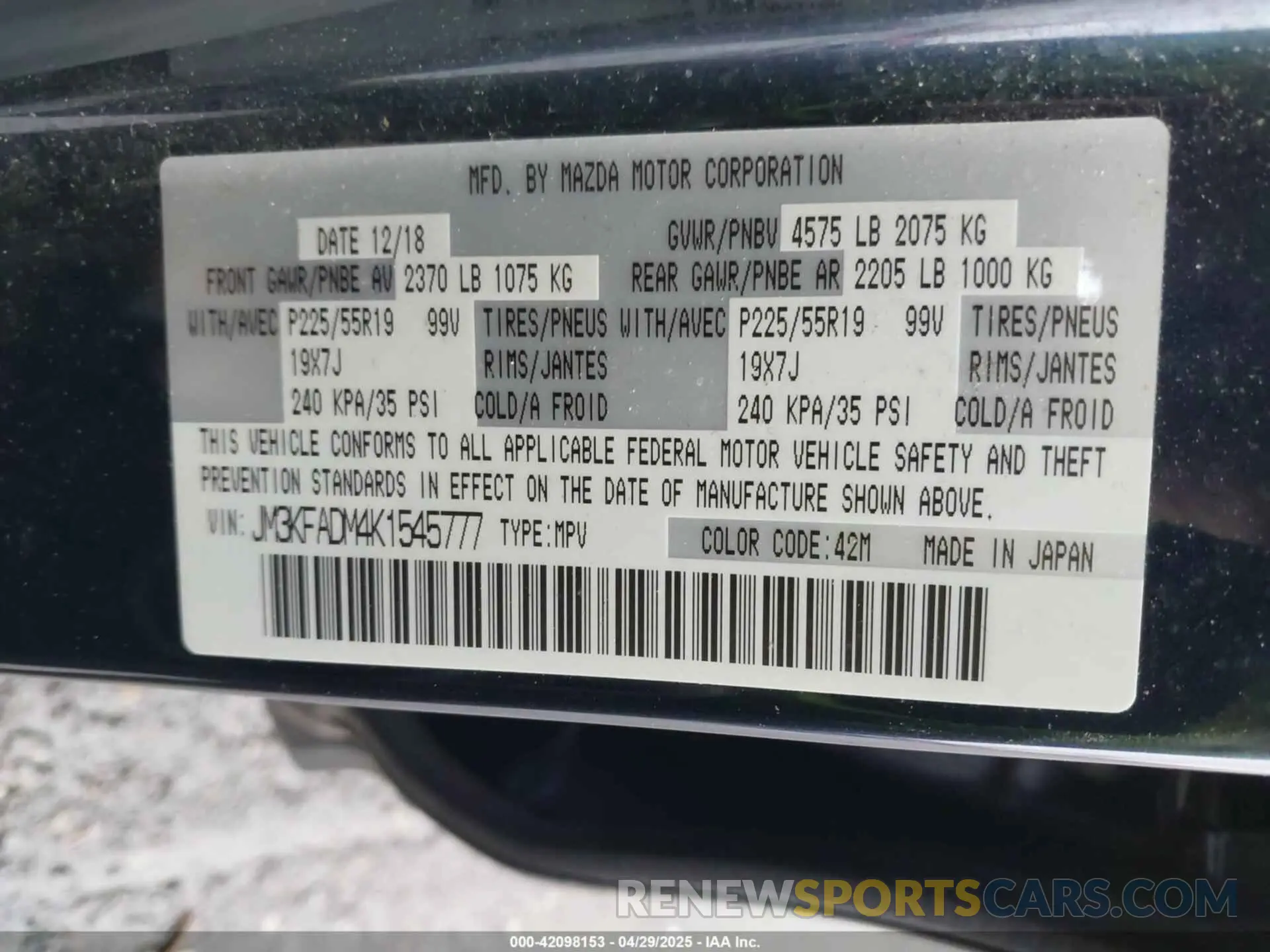 9 Фотография поврежденного автомобиля JM3KFADM4K1545777 MAZDA CX-5 2019