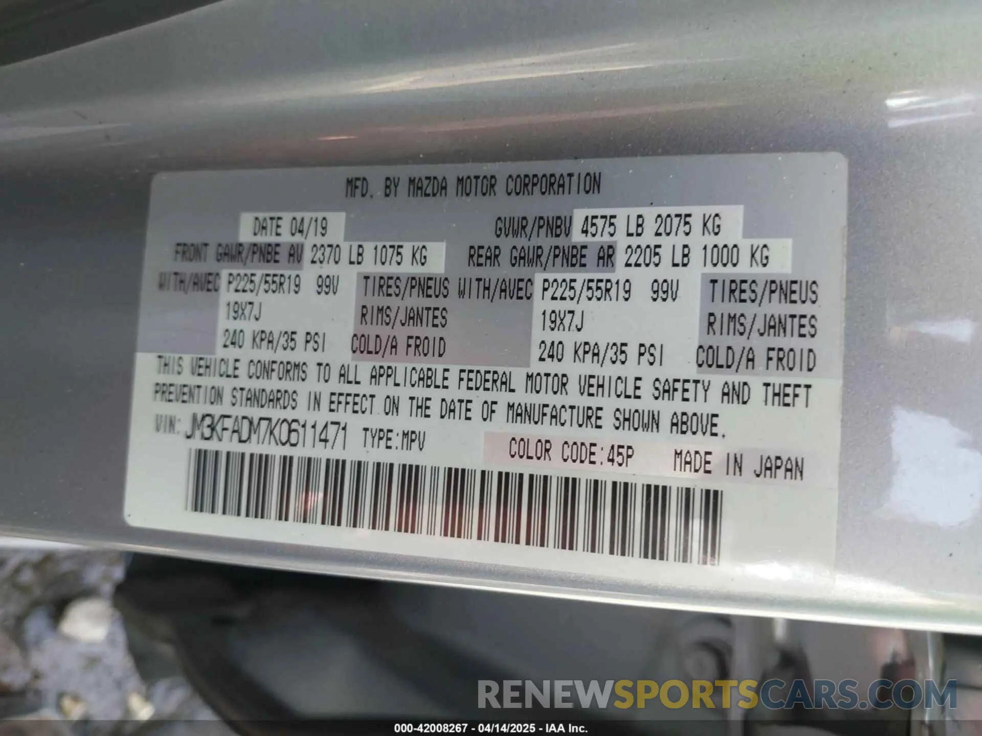 9 Фотография поврежденного автомобиля JM3KFADM7K0611471 MAZDA CX-5 2019