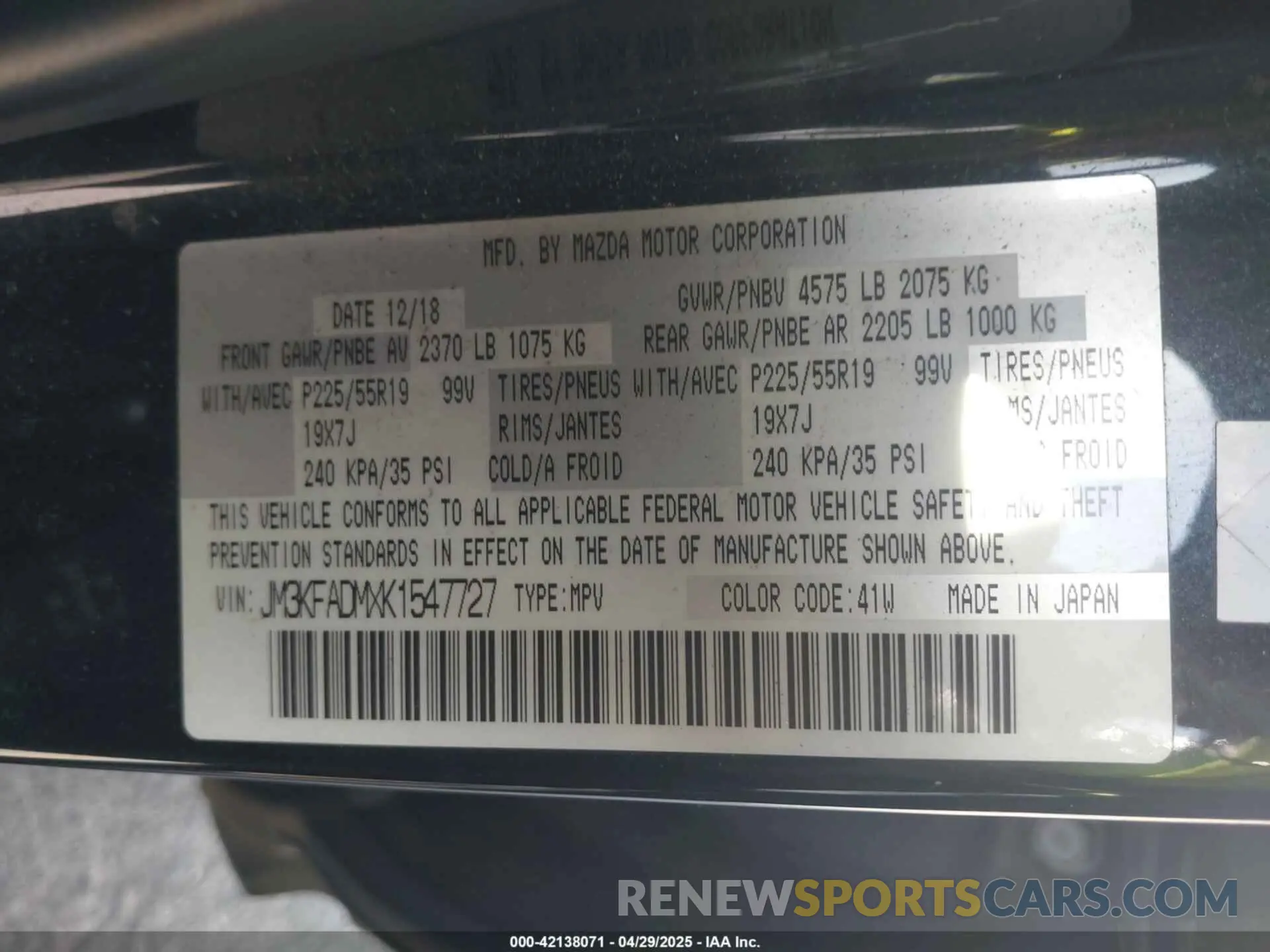9 Фотография поврежденного автомобиля JM3KFADMXK1547727 MAZDA CX-5 2019
