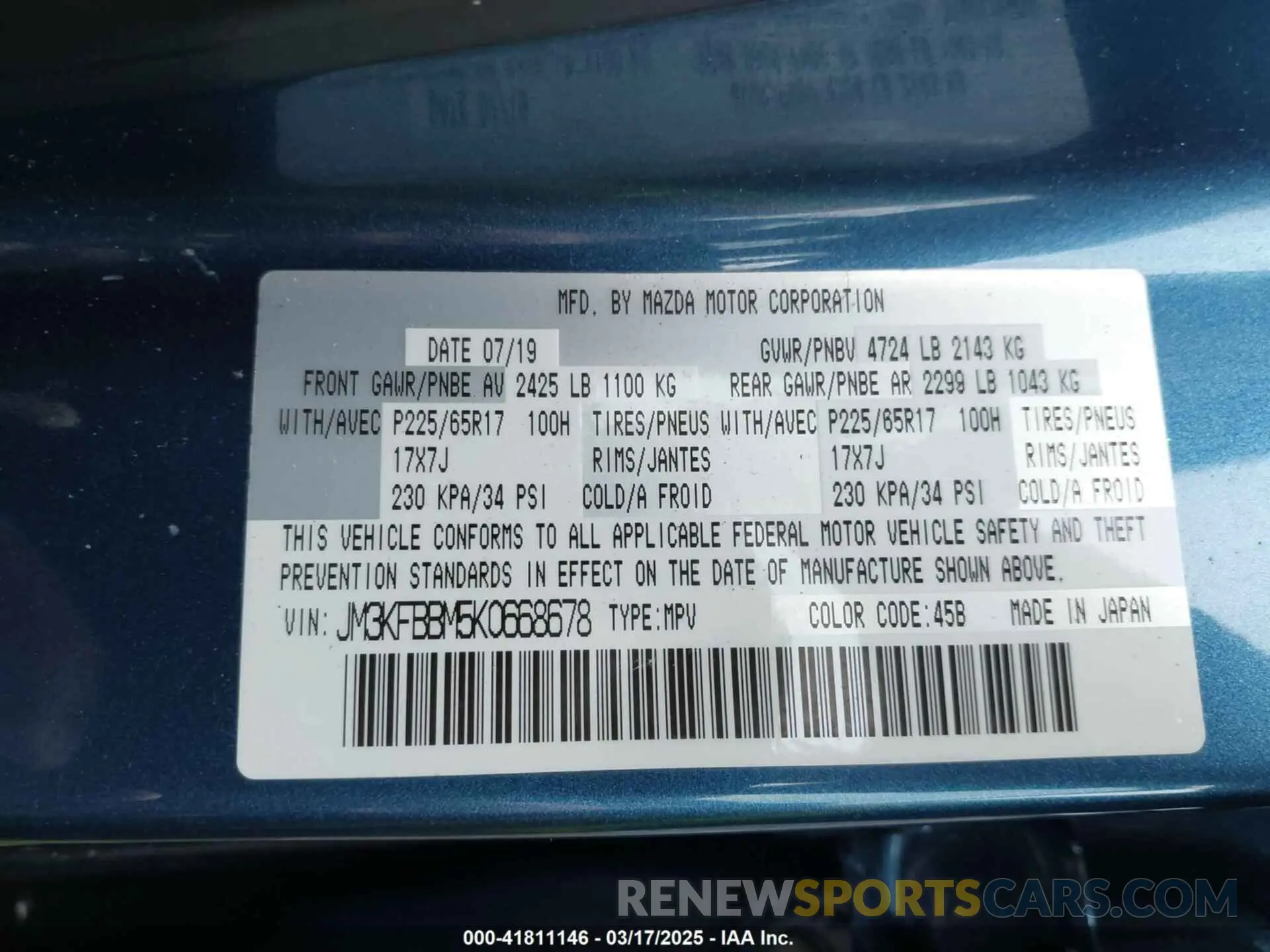 9 Фотография поврежденного автомобиля JM3KFBBM5K0668678 MAZDA CX-5 2019