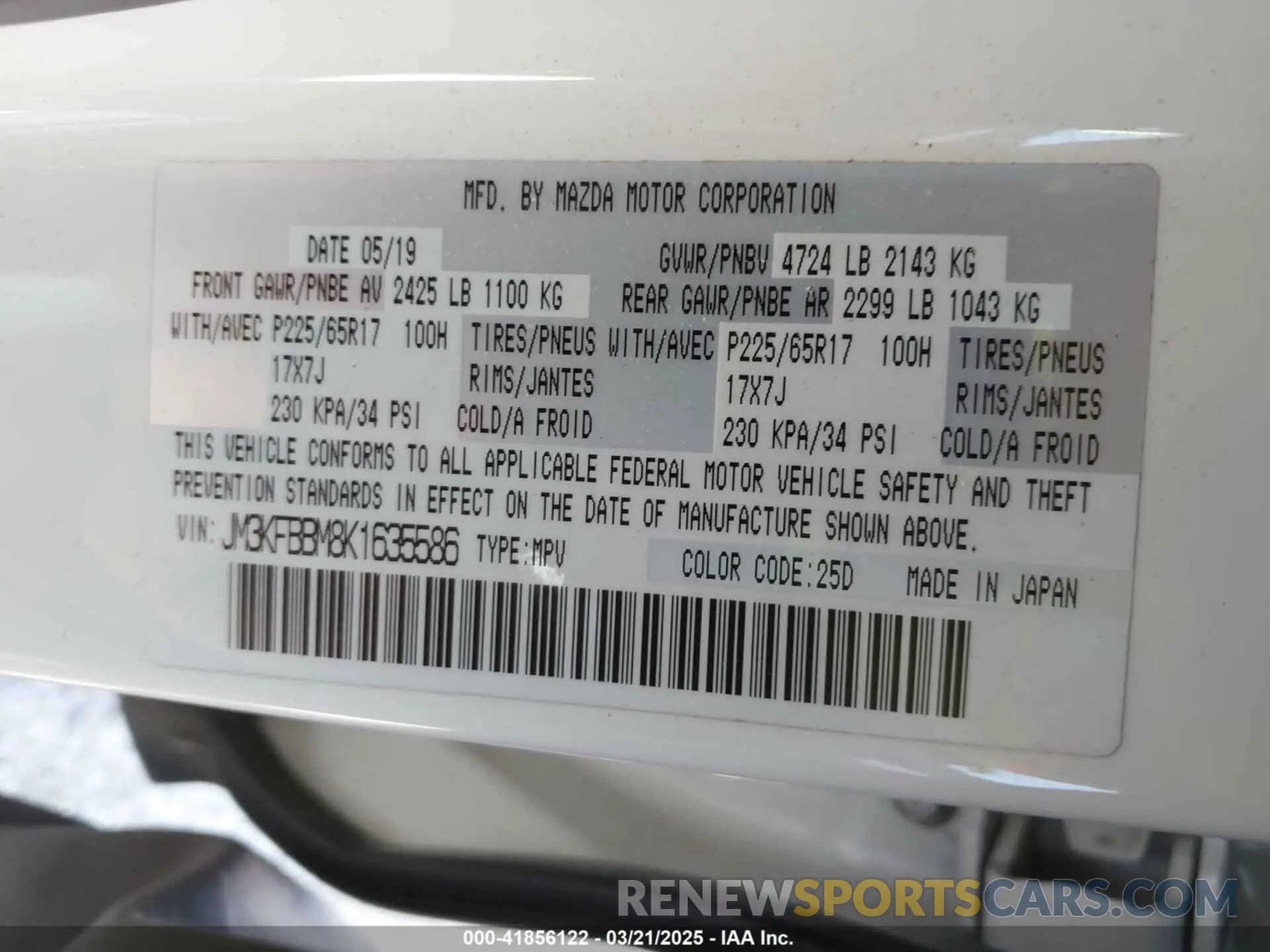 9 Фотография поврежденного автомобиля JM3KFBBM8K1635586 MAZDA CX-5 2019