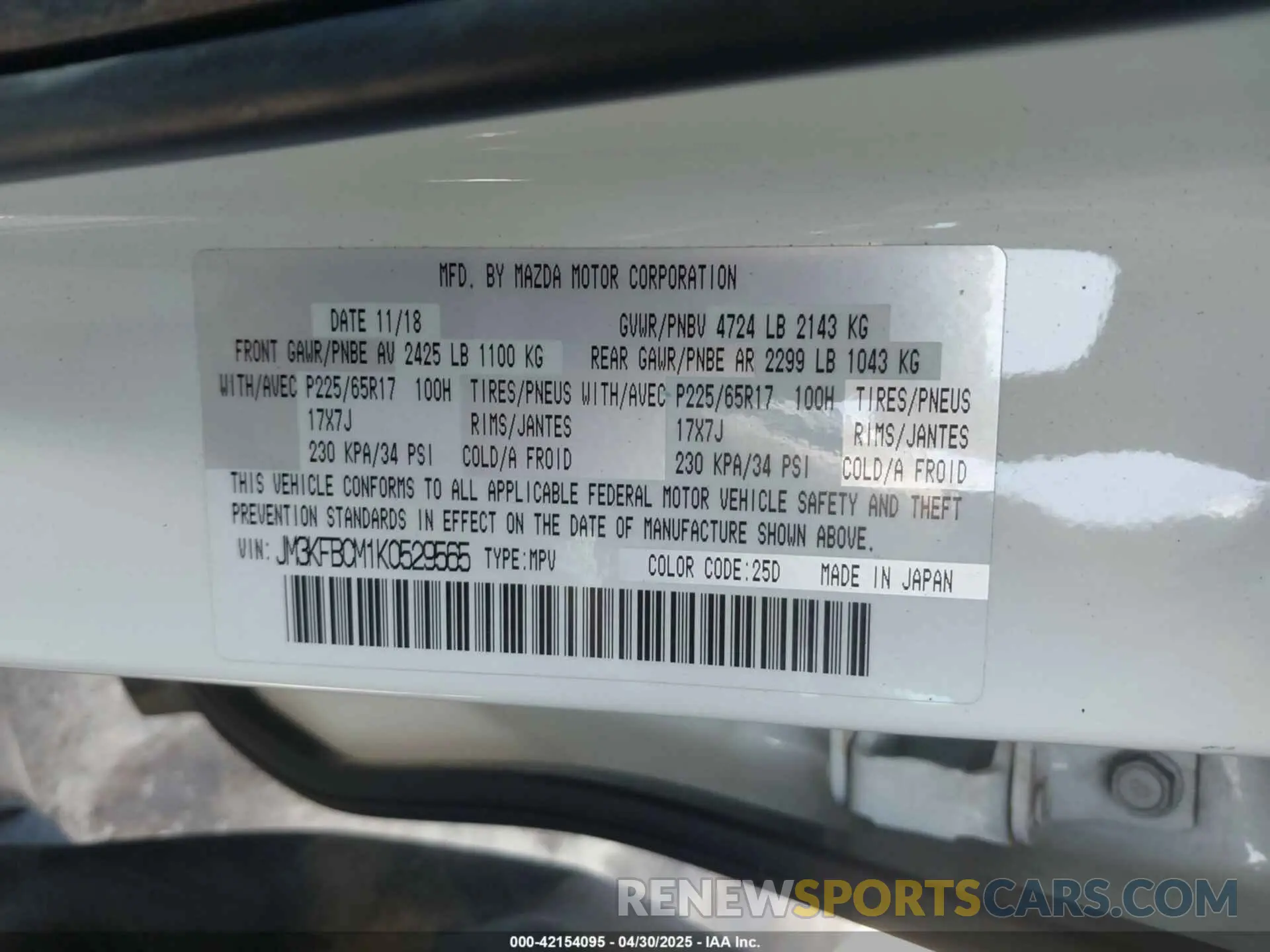 9 Photograph of a damaged car JM3KFBCM1K0529565 MAZDA CX-5 2019