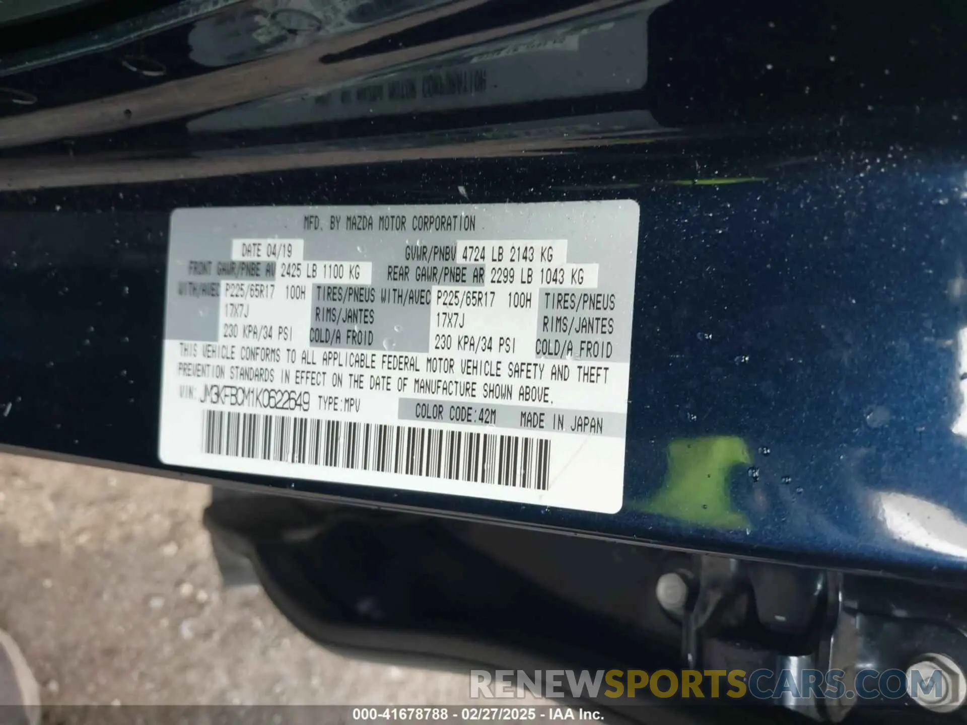 9 Фотография поврежденного автомобиля JM3KFBCM1K0622649 MAZDA CX-5 2019