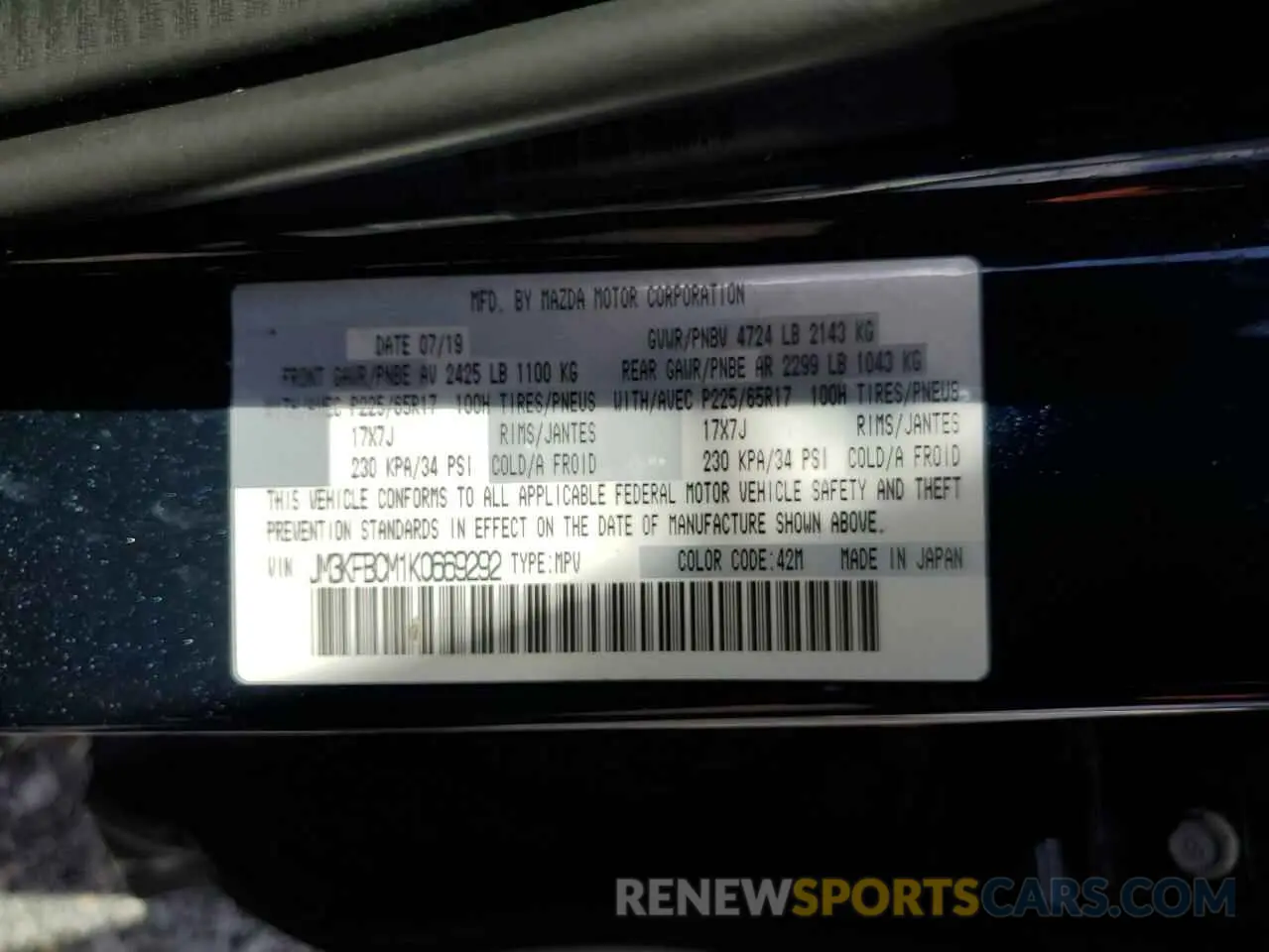 13 Photograph of a damaged car JM3KFBCM1K0669292 MAZDA CX-5 2019