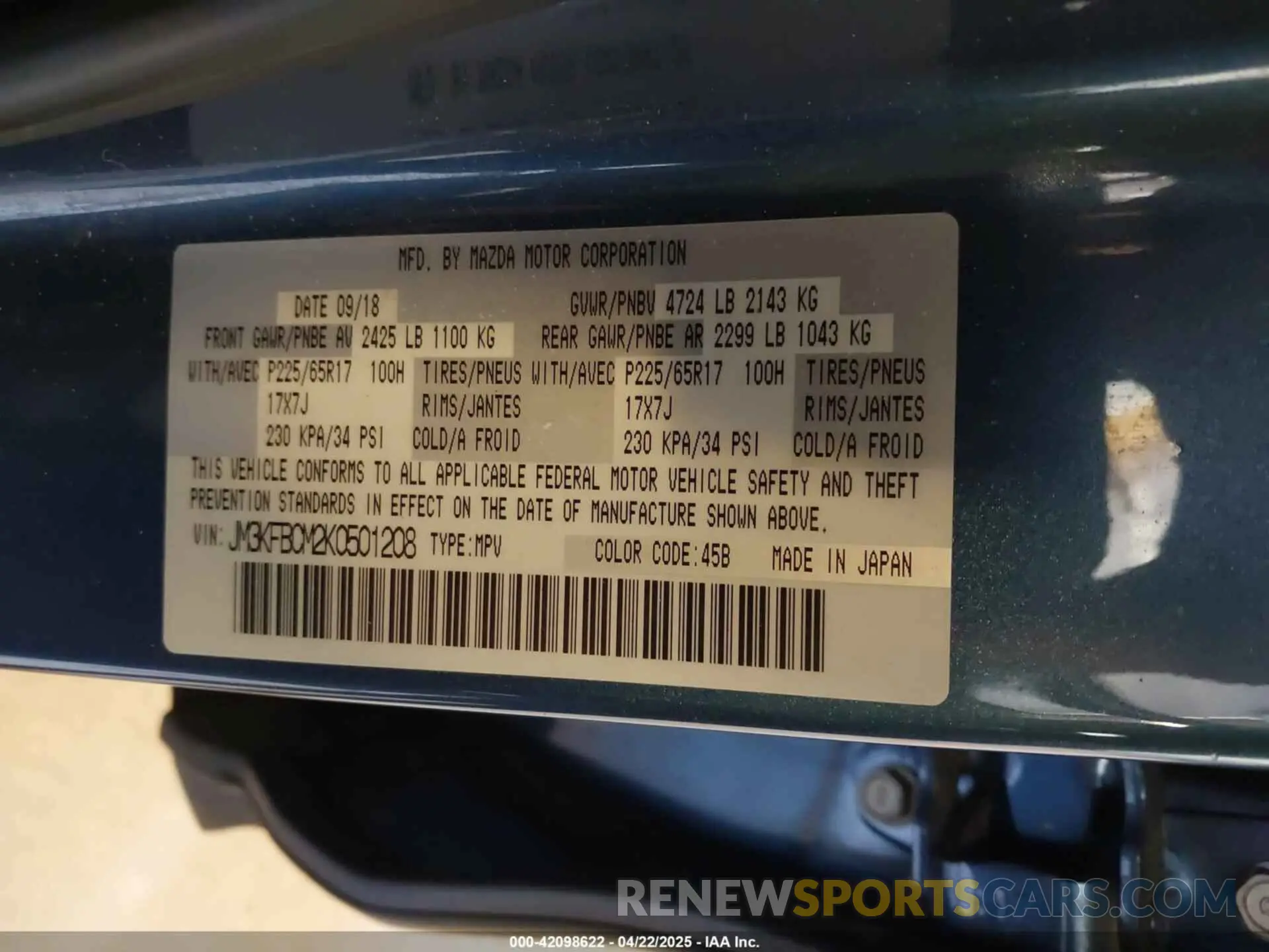 9 Фотография поврежденного автомобиля JM3KFBCM2K0501208 MAZDA CX-5 2019