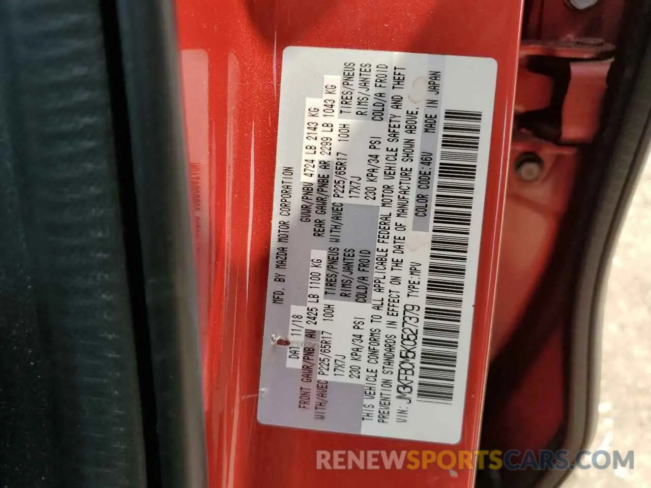 13 Photograph of a damaged car JM3KFBCM5K0527379 MAZDA CX-5 2019