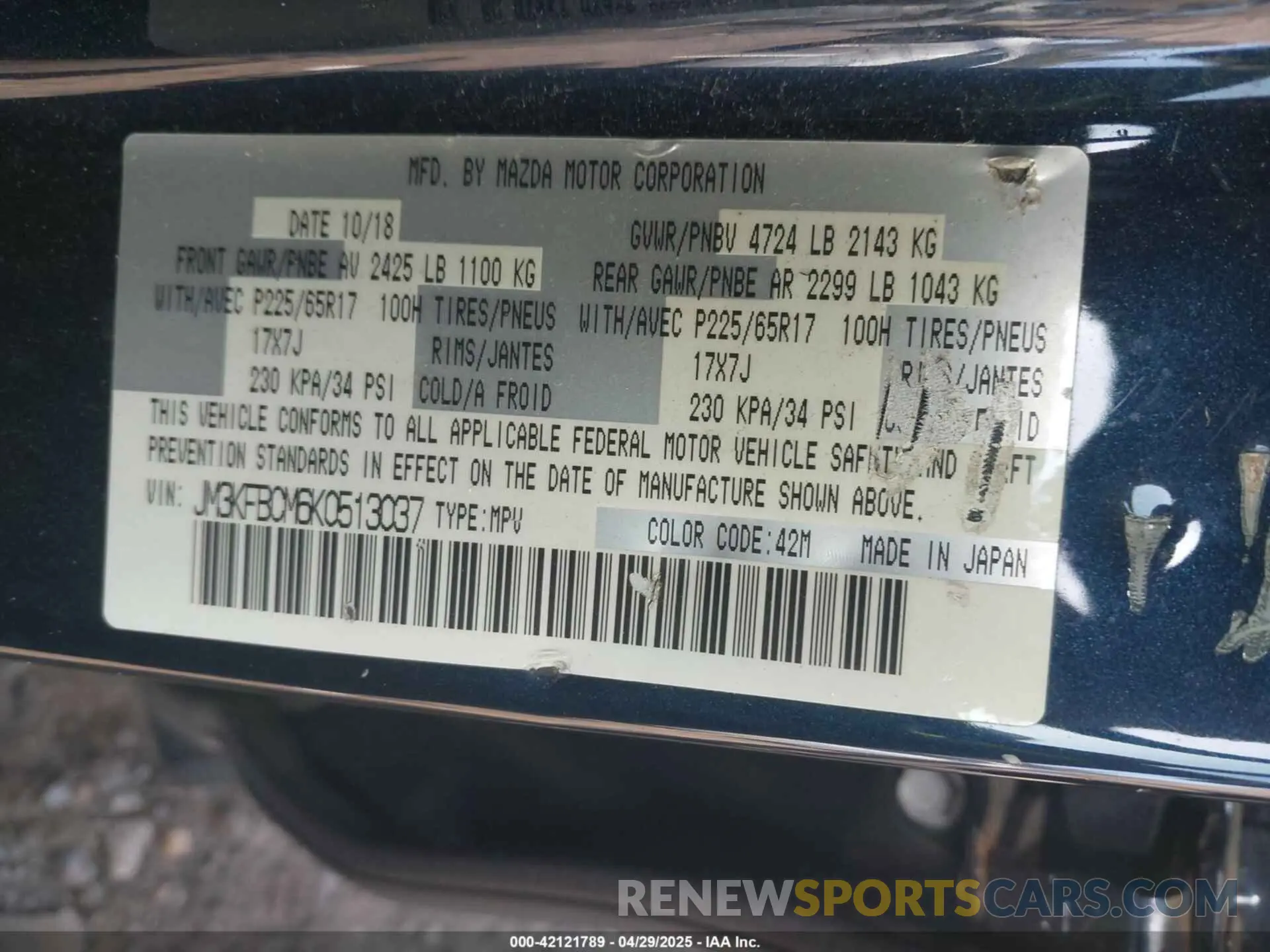 9 Photograph of a damaged car JM3KFBCM6K0513037 MAZDA CX-5 2019