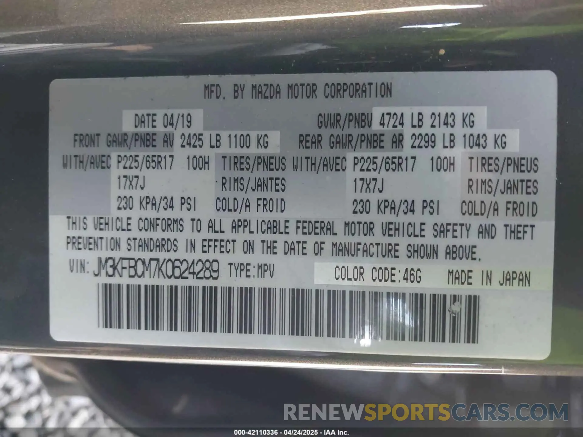 9 Фотография поврежденного автомобиля JM3KFBCM7K0624289 MAZDA CX-5 2019