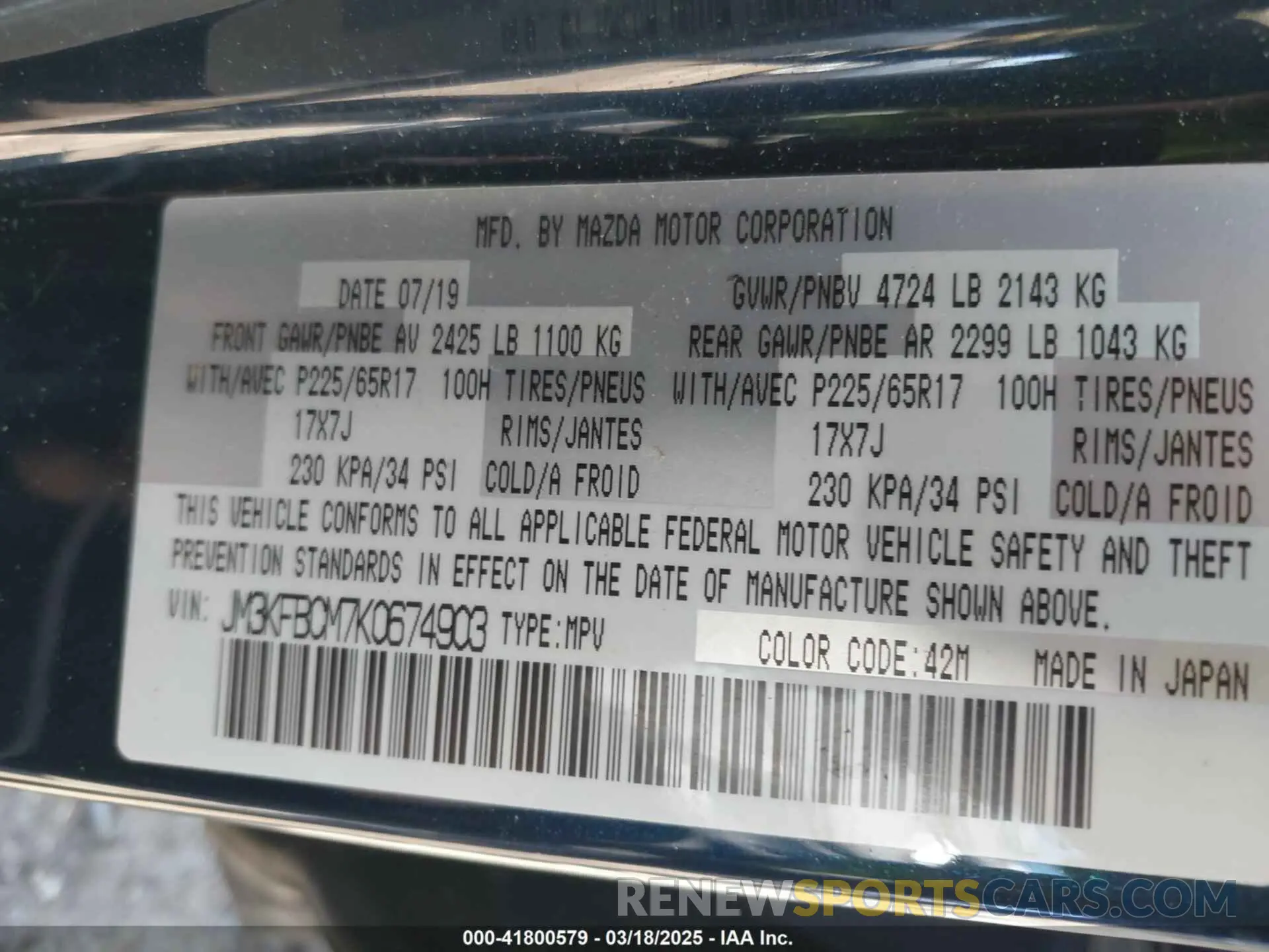 9 Фотография поврежденного автомобиля JM3KFBCM7K0674903 MAZDA CX-5 2019