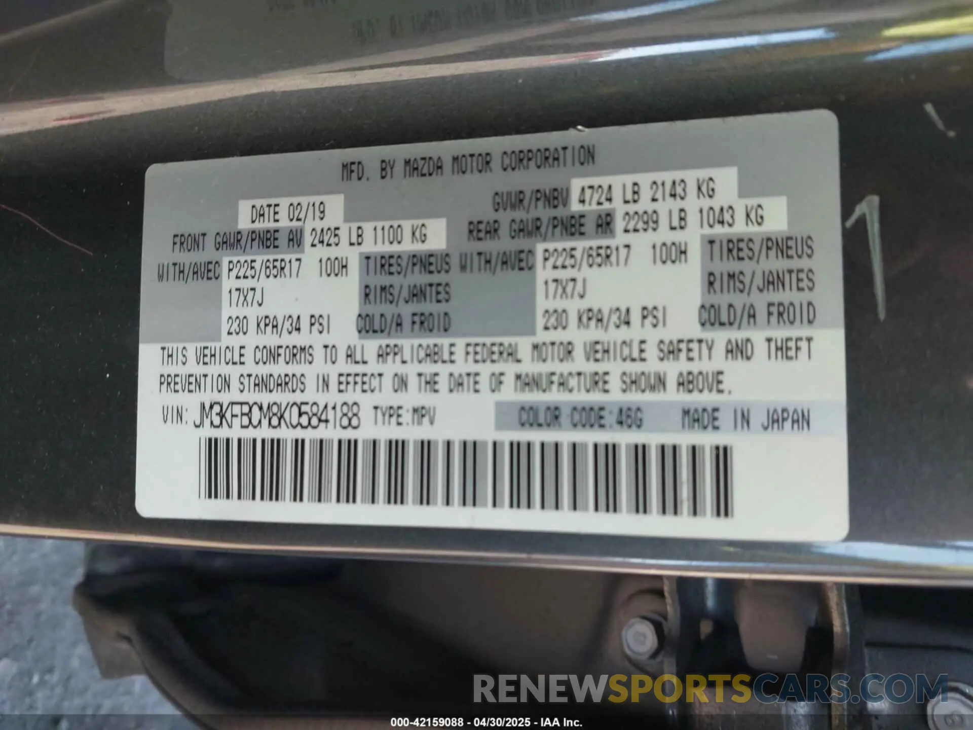 9 Фотография поврежденного автомобиля JM3KFBCM8K0584188 MAZDA CX-5 2019