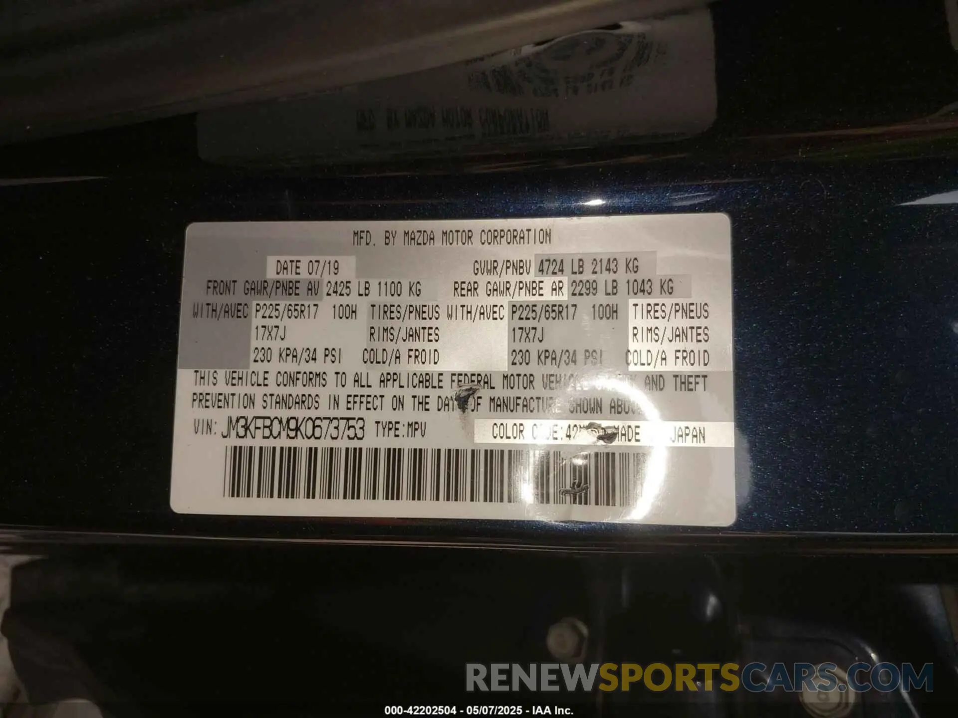 9 Фотография поврежденного автомобиля JM3KFBCM9K0673753 MAZDA CX-5 2019