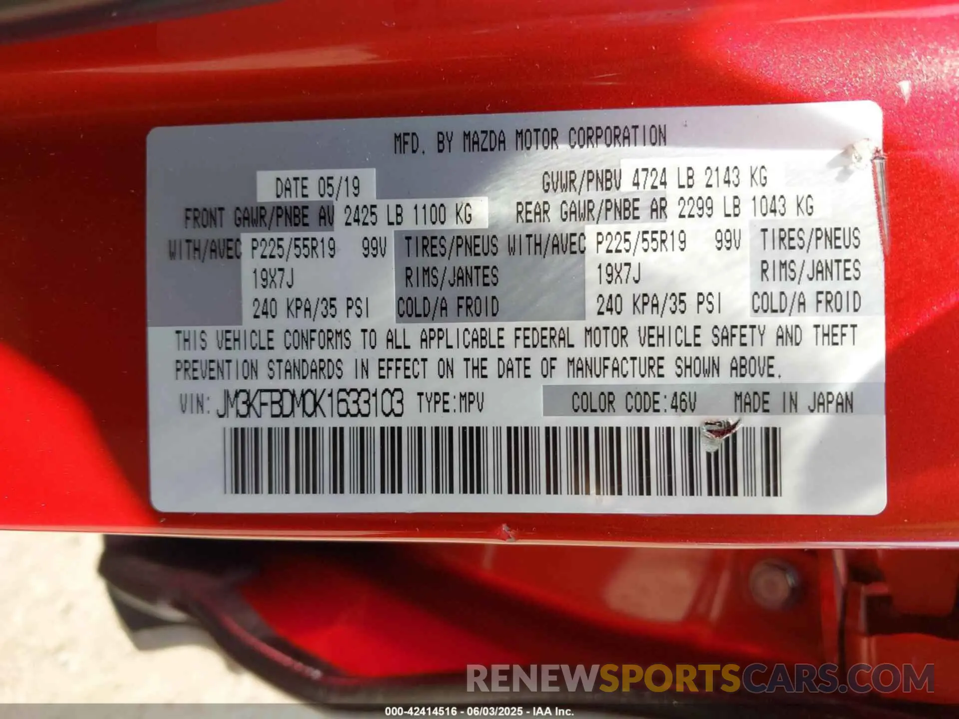 9 Photograph of a damaged car JM3KFBDM0K1633103 MAZDA CX-5 2019