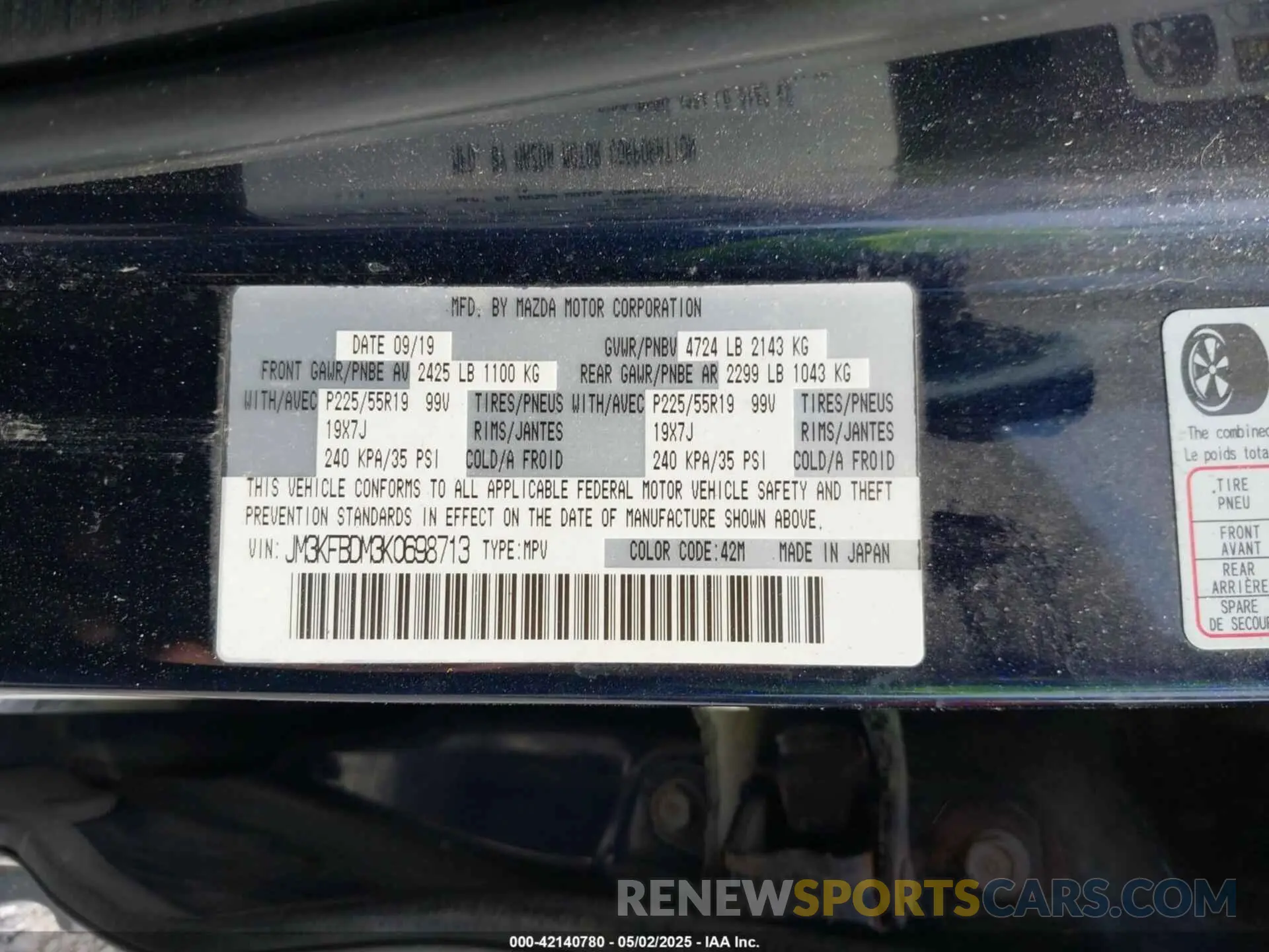 9 Фотография поврежденного автомобиля JM3KFBDM3K0698713 MAZDA CX-5 2019