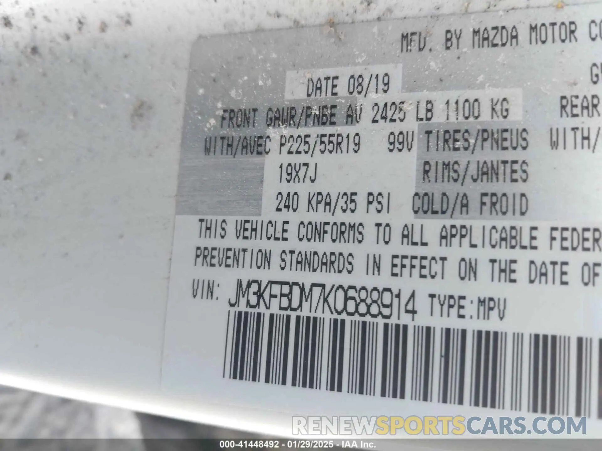 9 Фотография поврежденного автомобиля JM3KFBDM7K0688914 MAZDA CX-5 2019