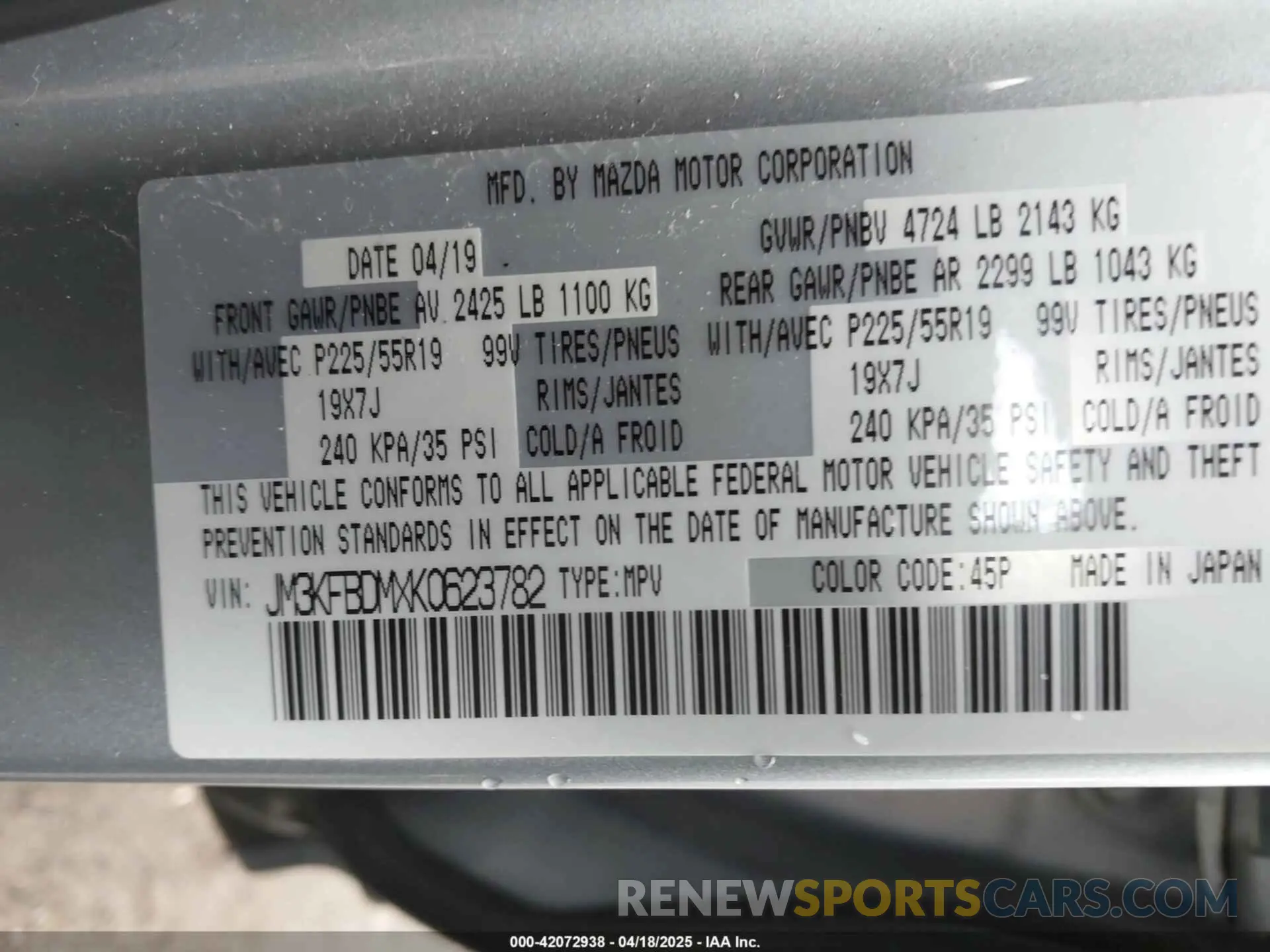 9 Фотография поврежденного автомобиля JM3KFBDMXK0623782 MAZDA CX-5 2019