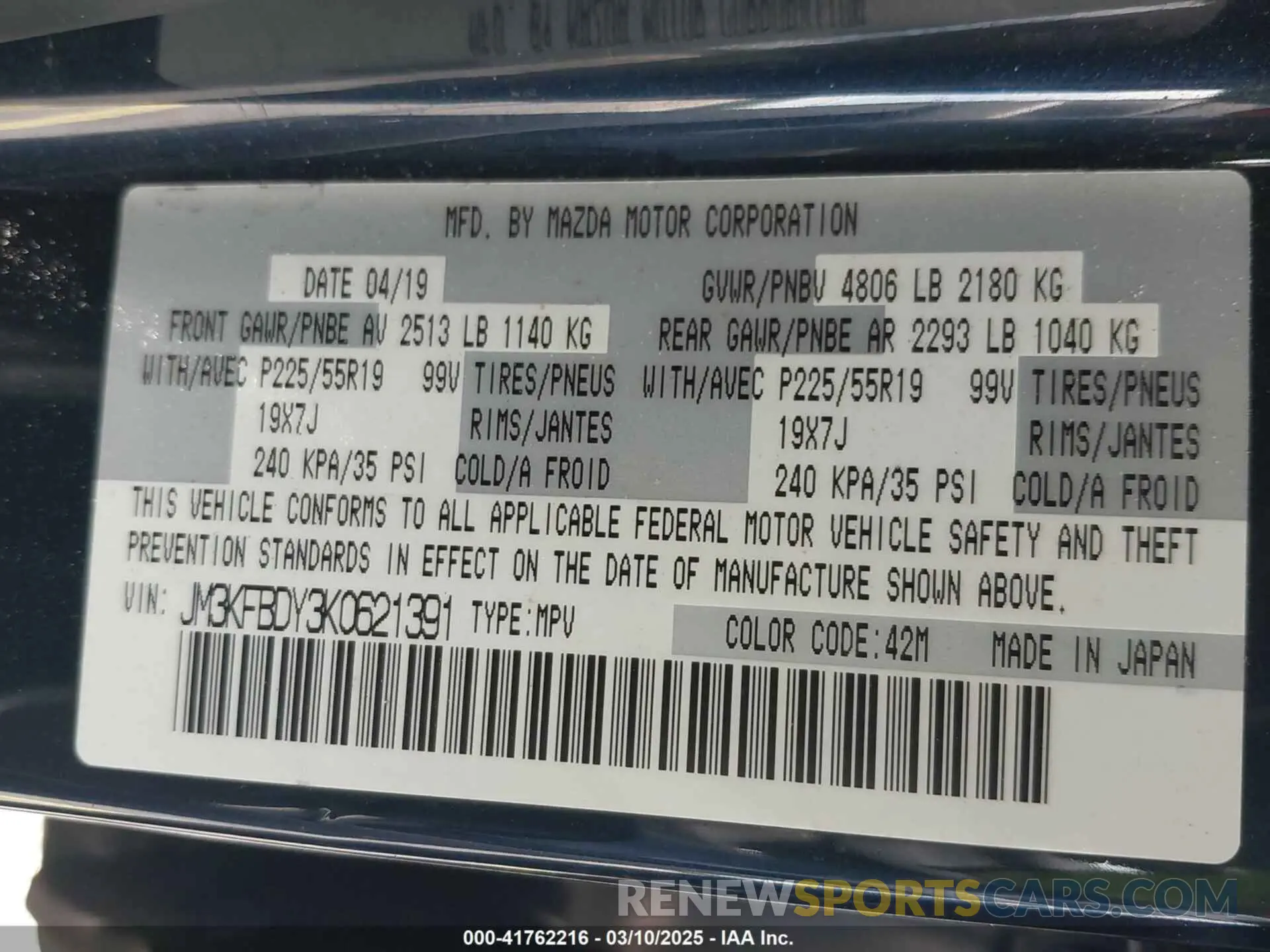9 Photograph of a damaged car JM3KFBDY3K0621391 MAZDA CX-5 2019