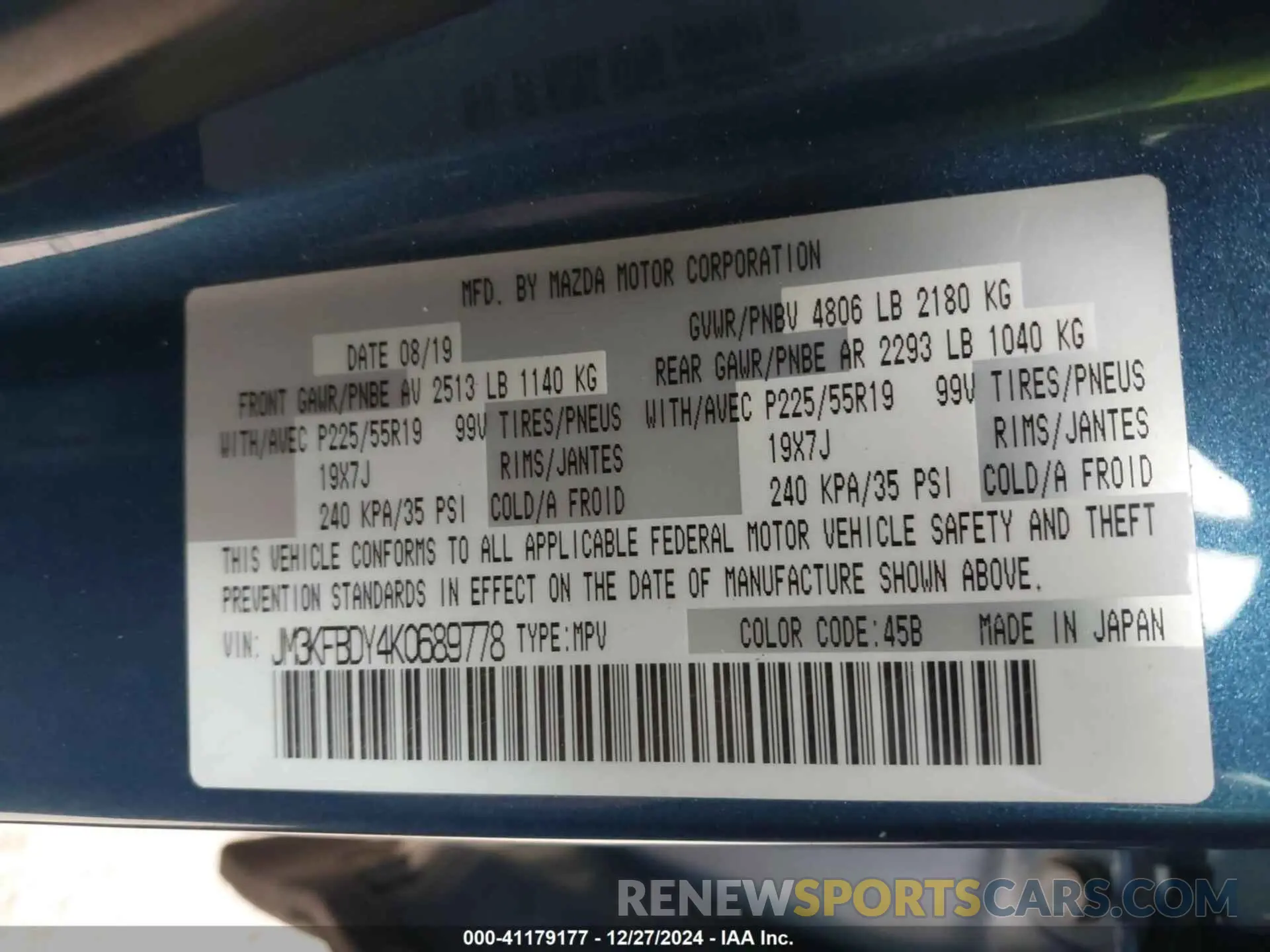 9 Фотография поврежденного автомобиля JM3KFBDY4K0689778 MAZDA CX-5 2019