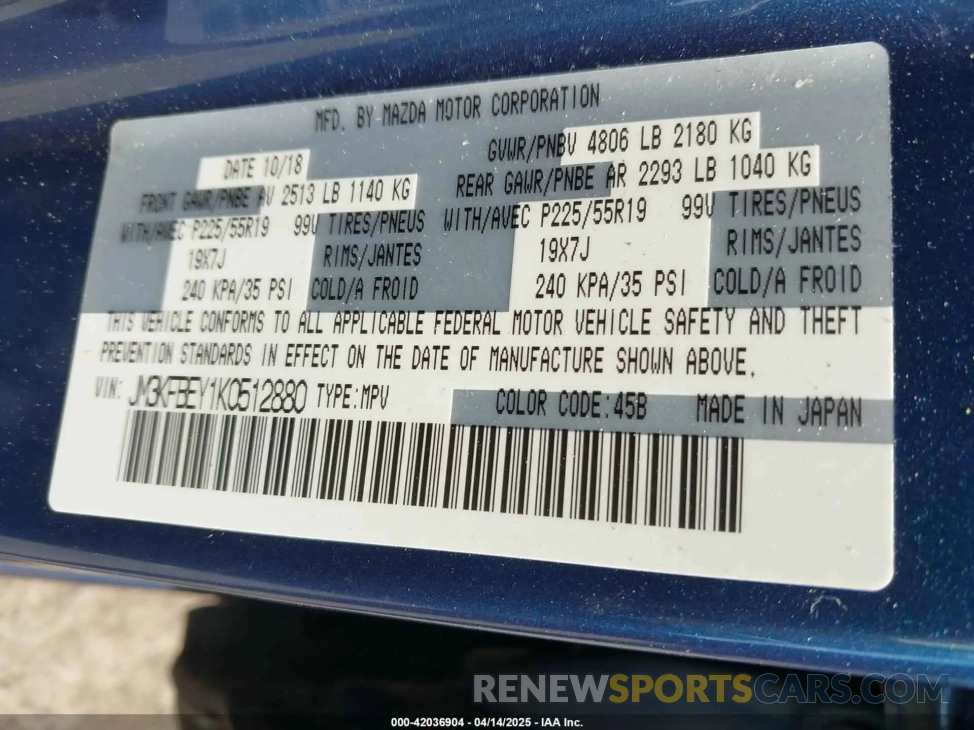 9 Photograph of a damaged car JM3KFBEY1K0512880 MAZDA CX-5 2019
