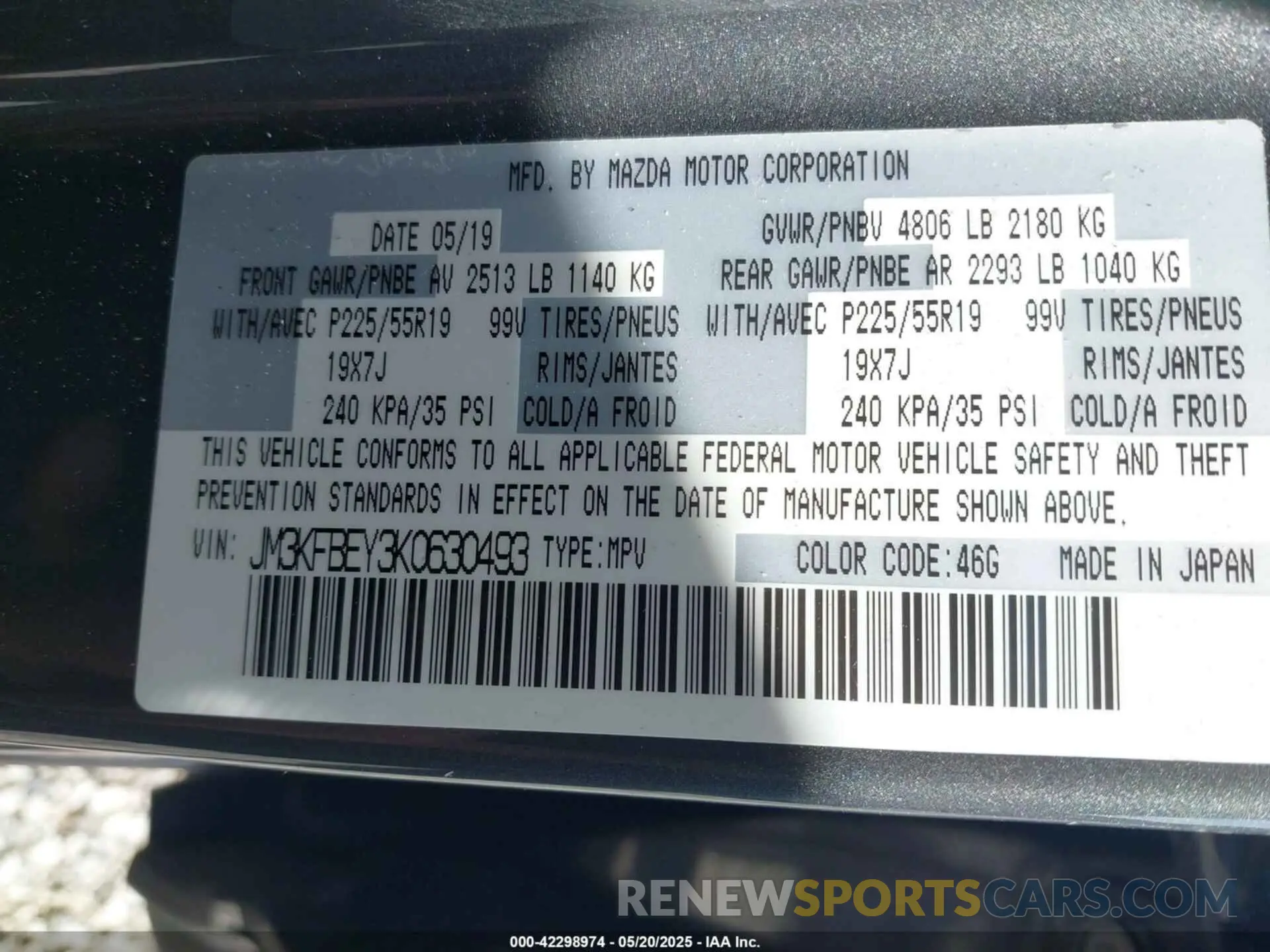 9 Photograph of a damaged car JM3KFBEY3K0630493 MAZDA CX-5 2019