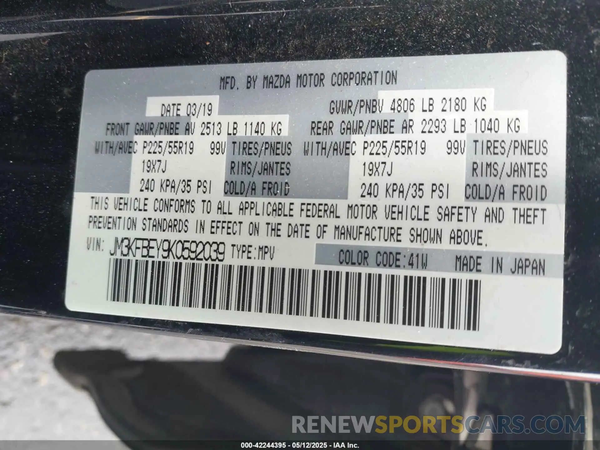 9 Photograph of a damaged car JM3KFBEY9K0592039 MAZDA CX-5 2019